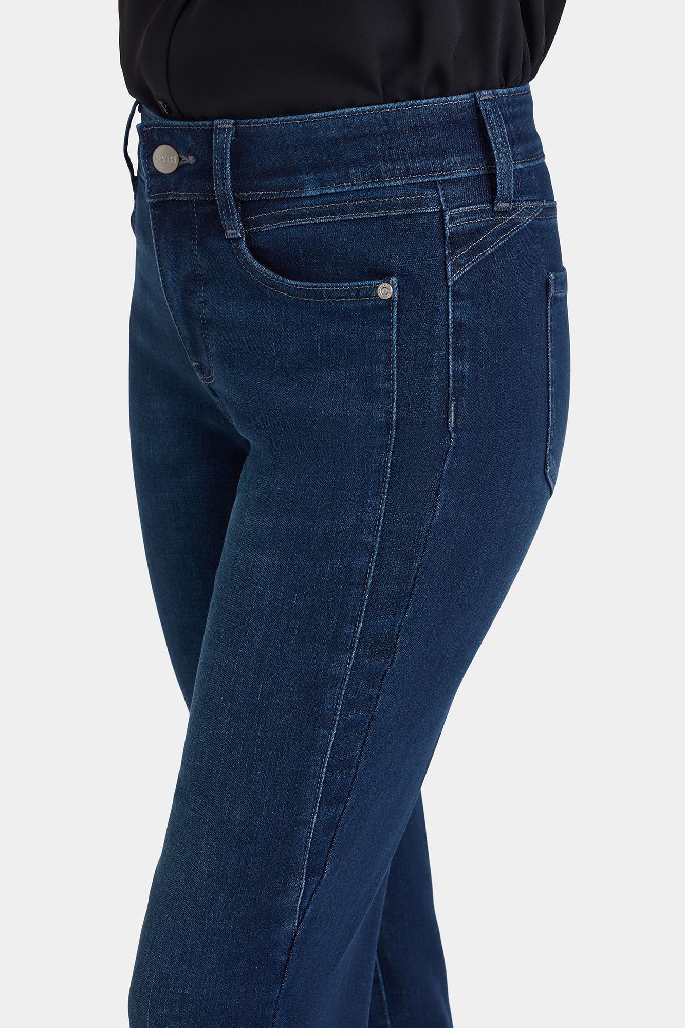 NYDJ Marilyn Straight Jeans In Petite With Paneled Seam Detail - Blackened Blue