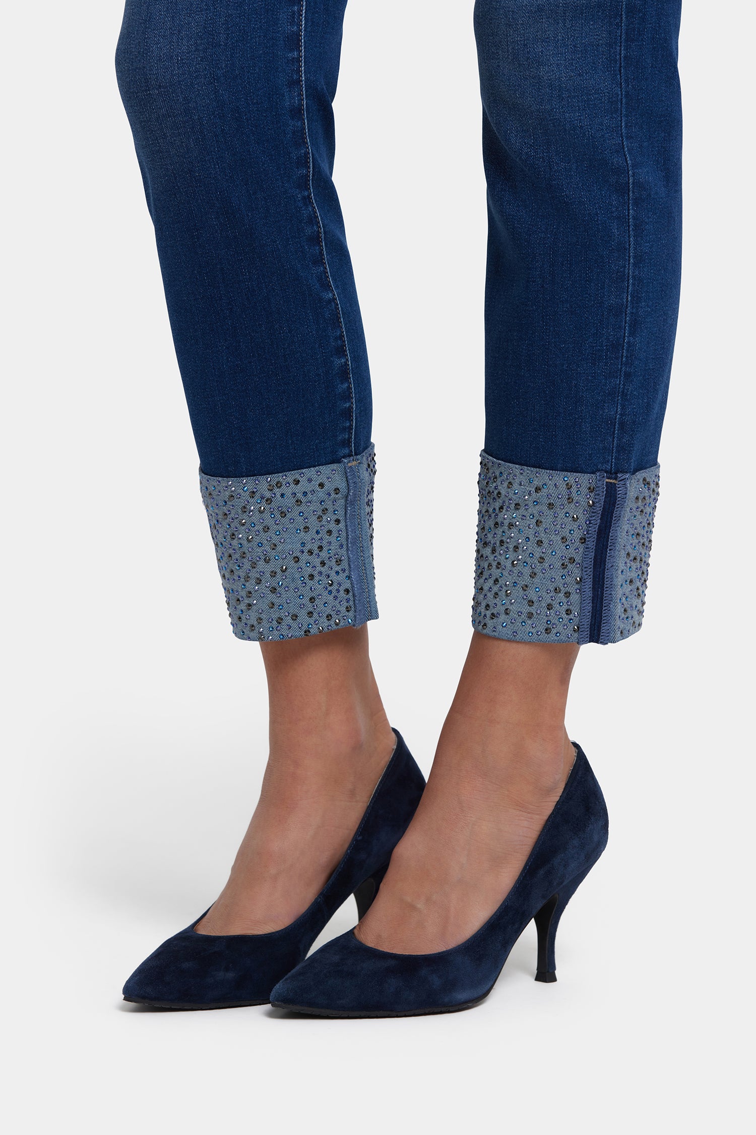 NYDJ Sheri Slim Ankle Jeans In Petite With Rhinestone Cuffs - Vintage Lapis