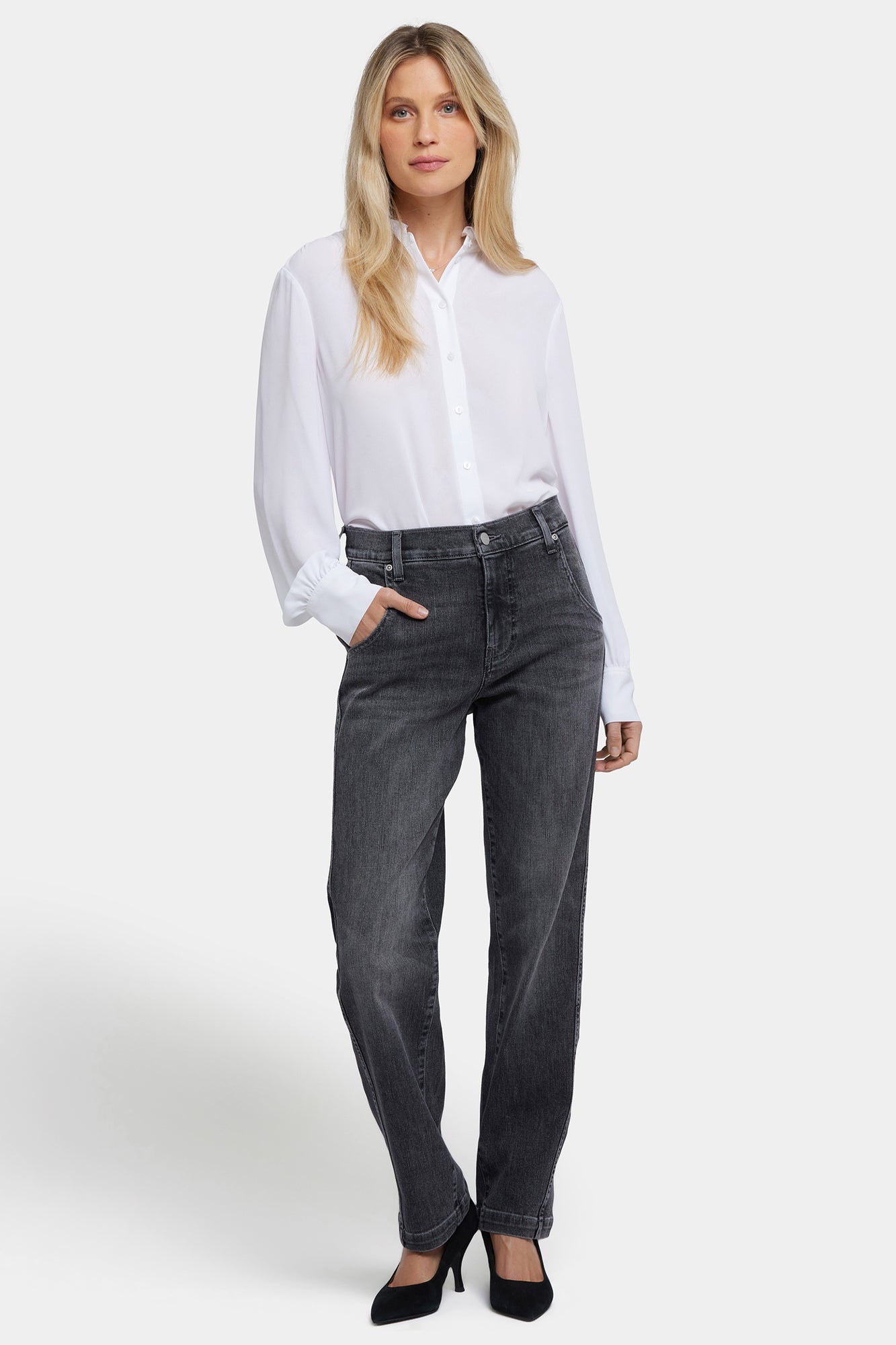 NYDJ Brooke Loose Straight Jeans In Petite With Super High Rise - Vintage Noir