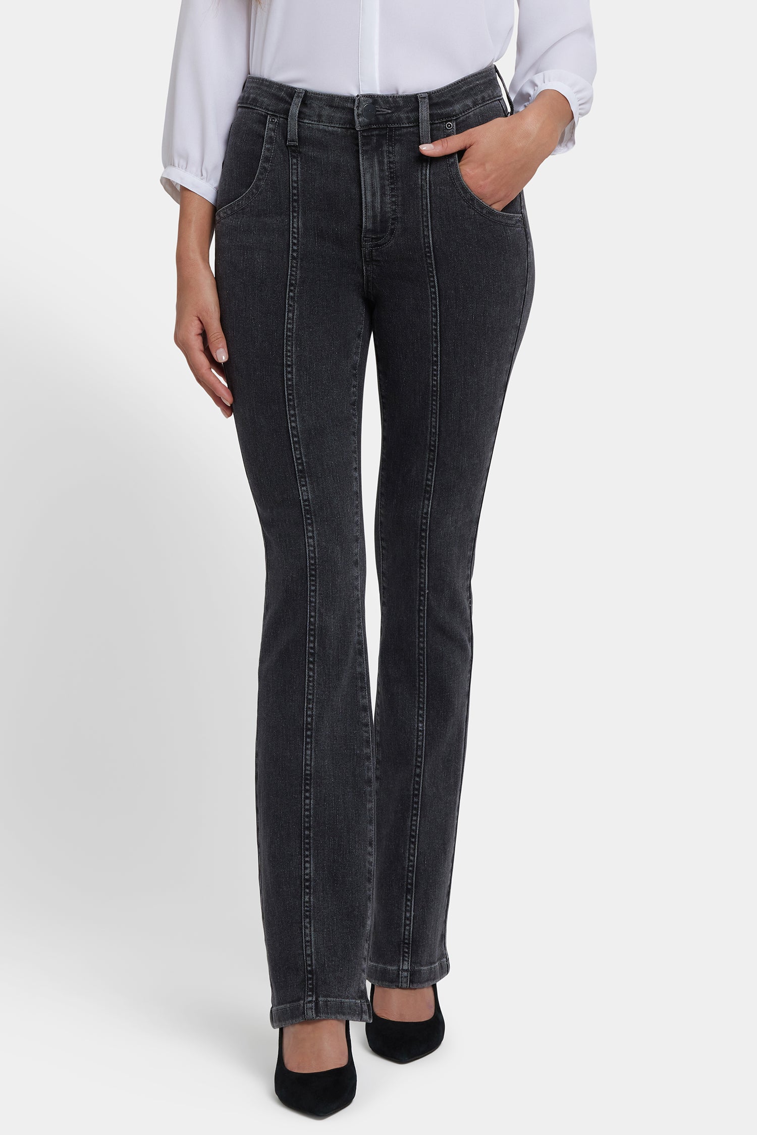 NYDJ Billie Mini Bootcut Jeans In Petite With High Rise And Seam Detail - Slate Stone