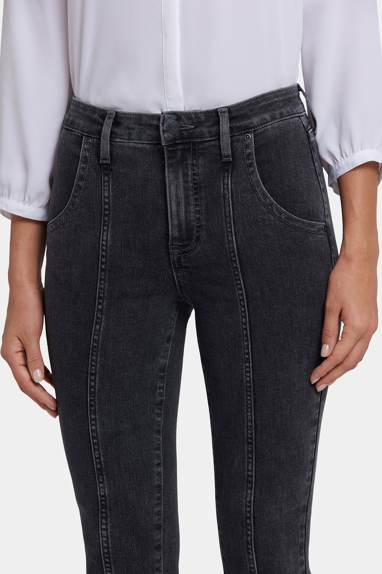 NYDJ Billie Mini Bootcut Jeans In Petite With High Rise And Seam Detail - Slate Stone