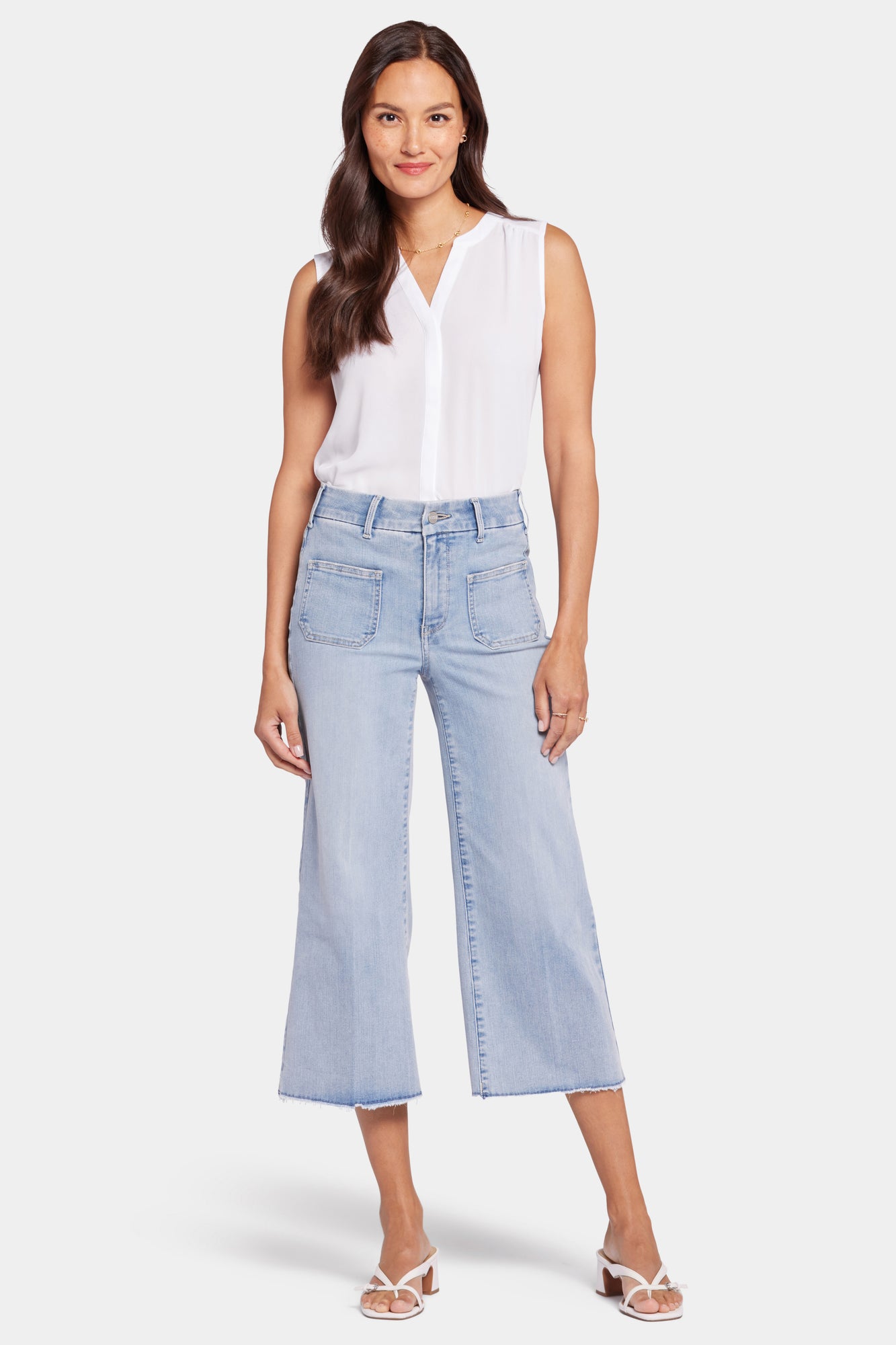 NYDJ Patchie Wide Leg Capri Jeans In Petite With Frayed Hems - Divine