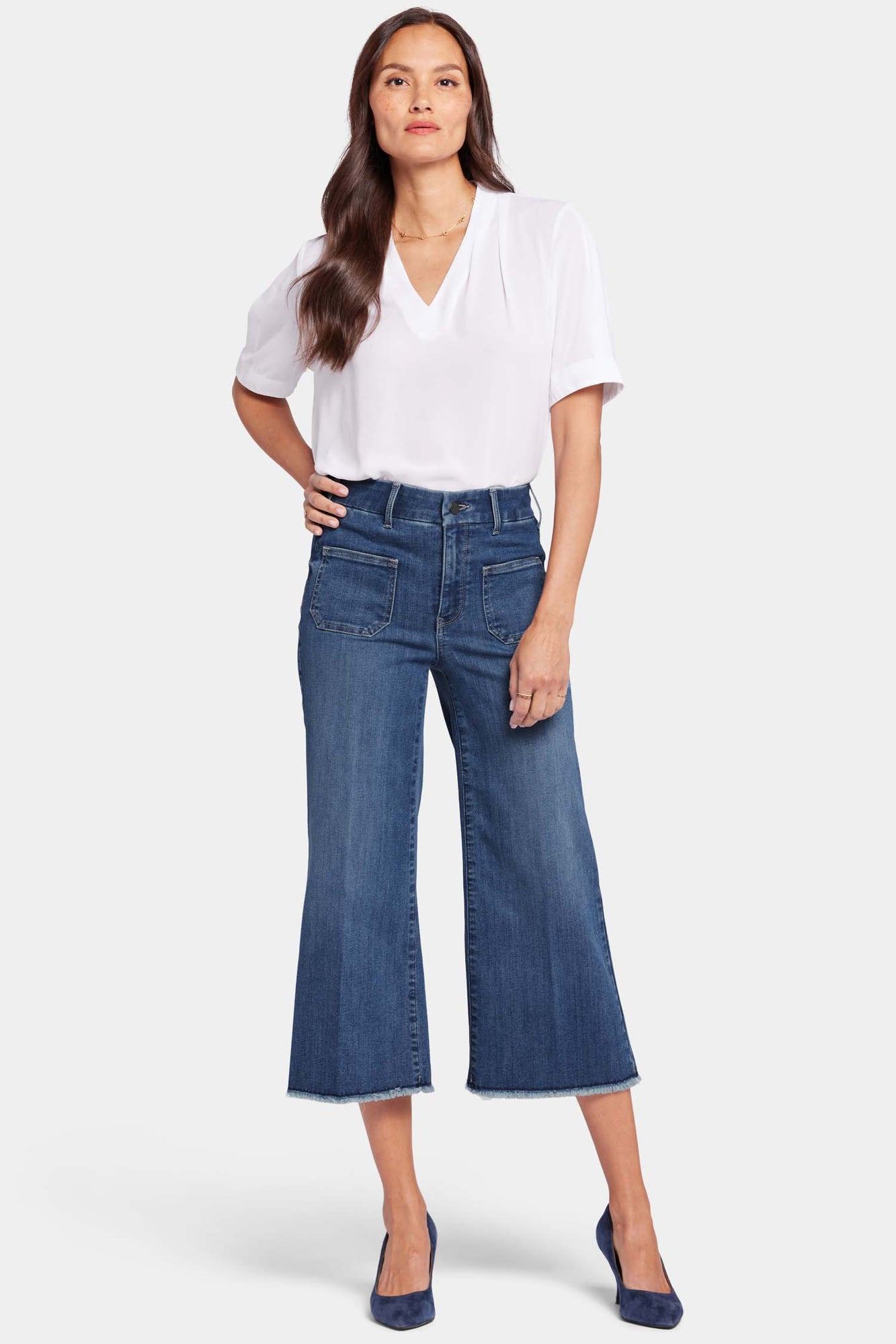 NYDJ Patchie Wide Leg Capri Jeans In Petite With Frayed Hems - Fanciful