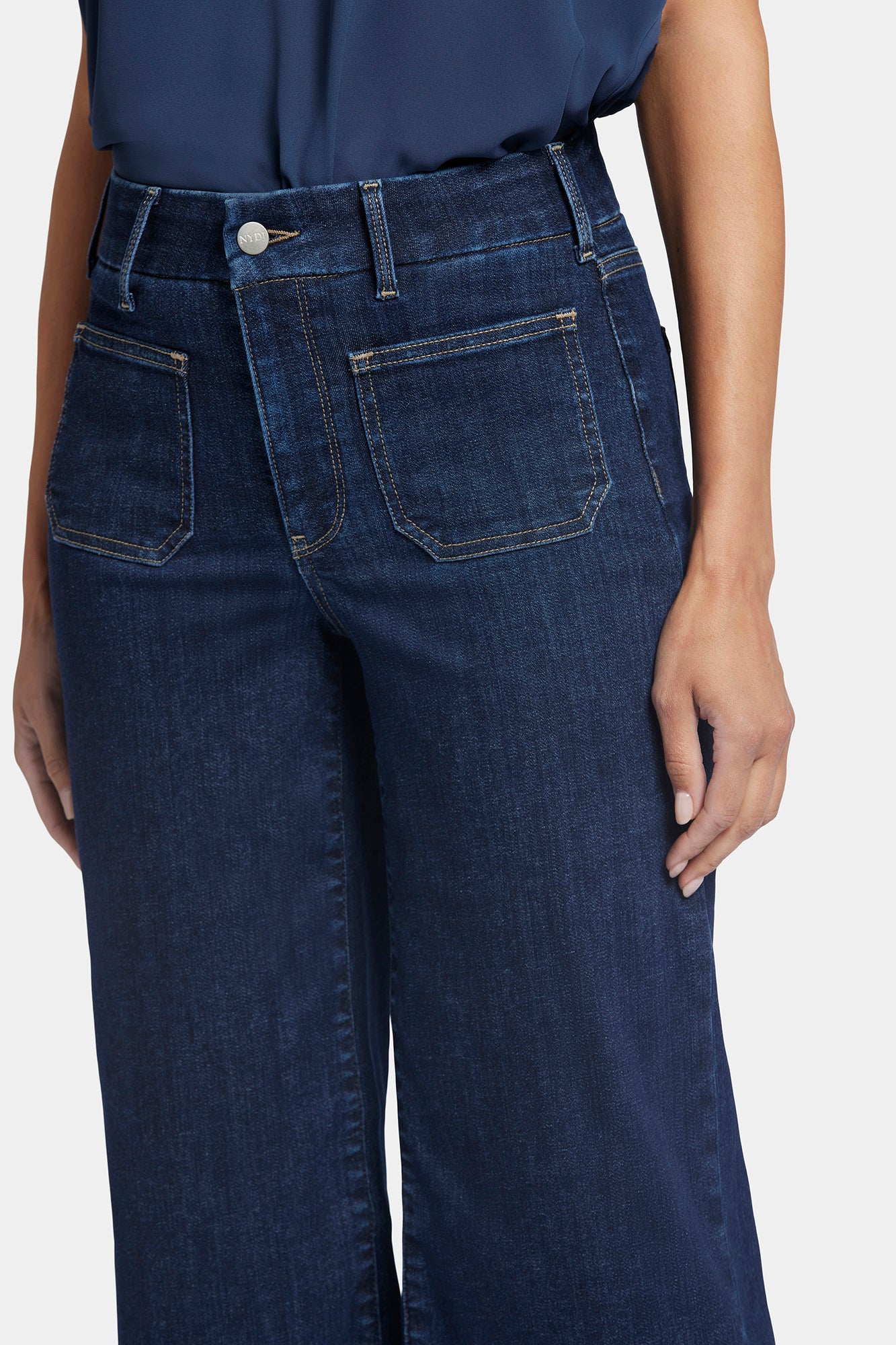 NYDJ Patchie Wide Leg Capri Jeans In Petite With Frayed Hems - Sublime