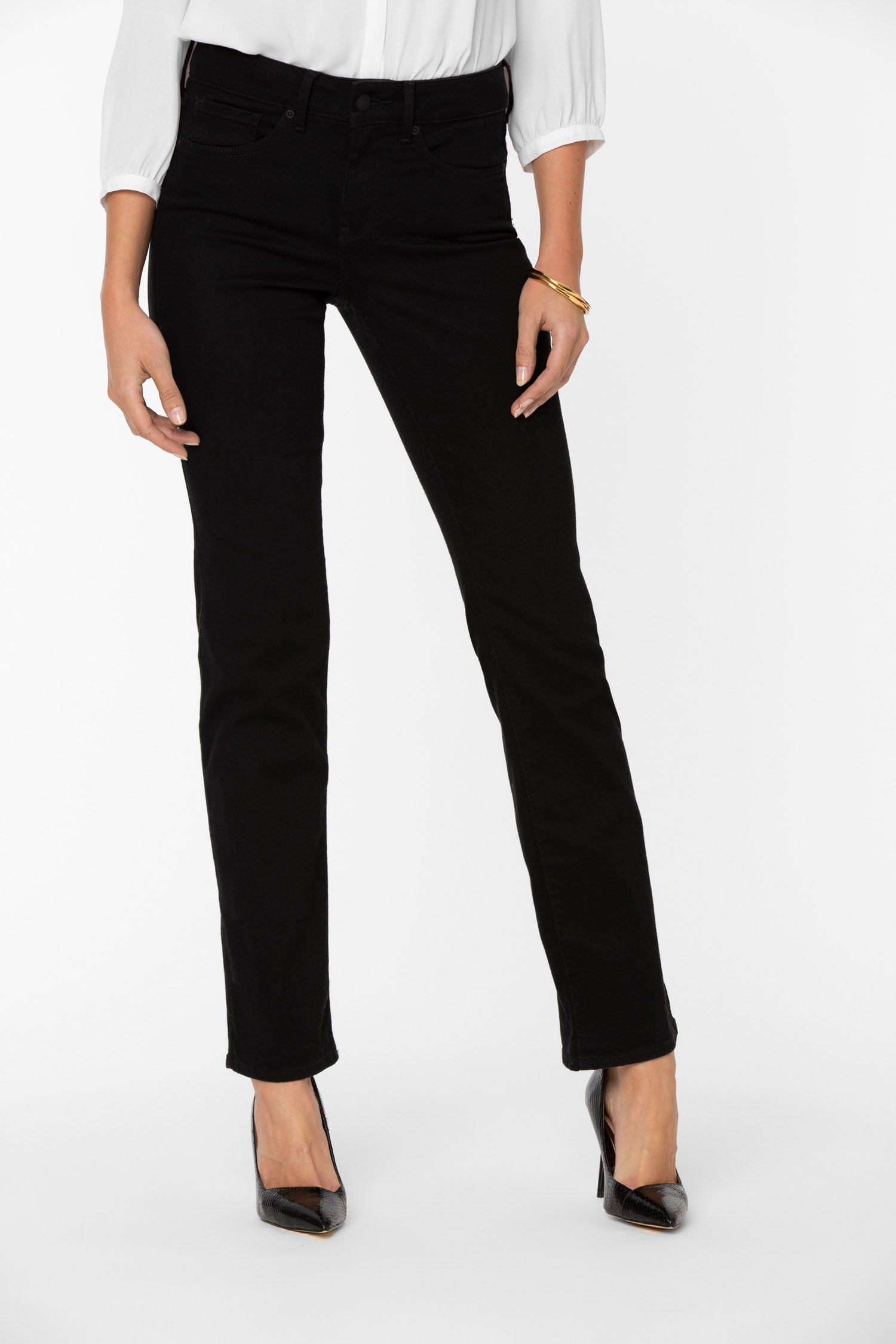NYDJ Marilyn Straight Jeans In Petite  - Black