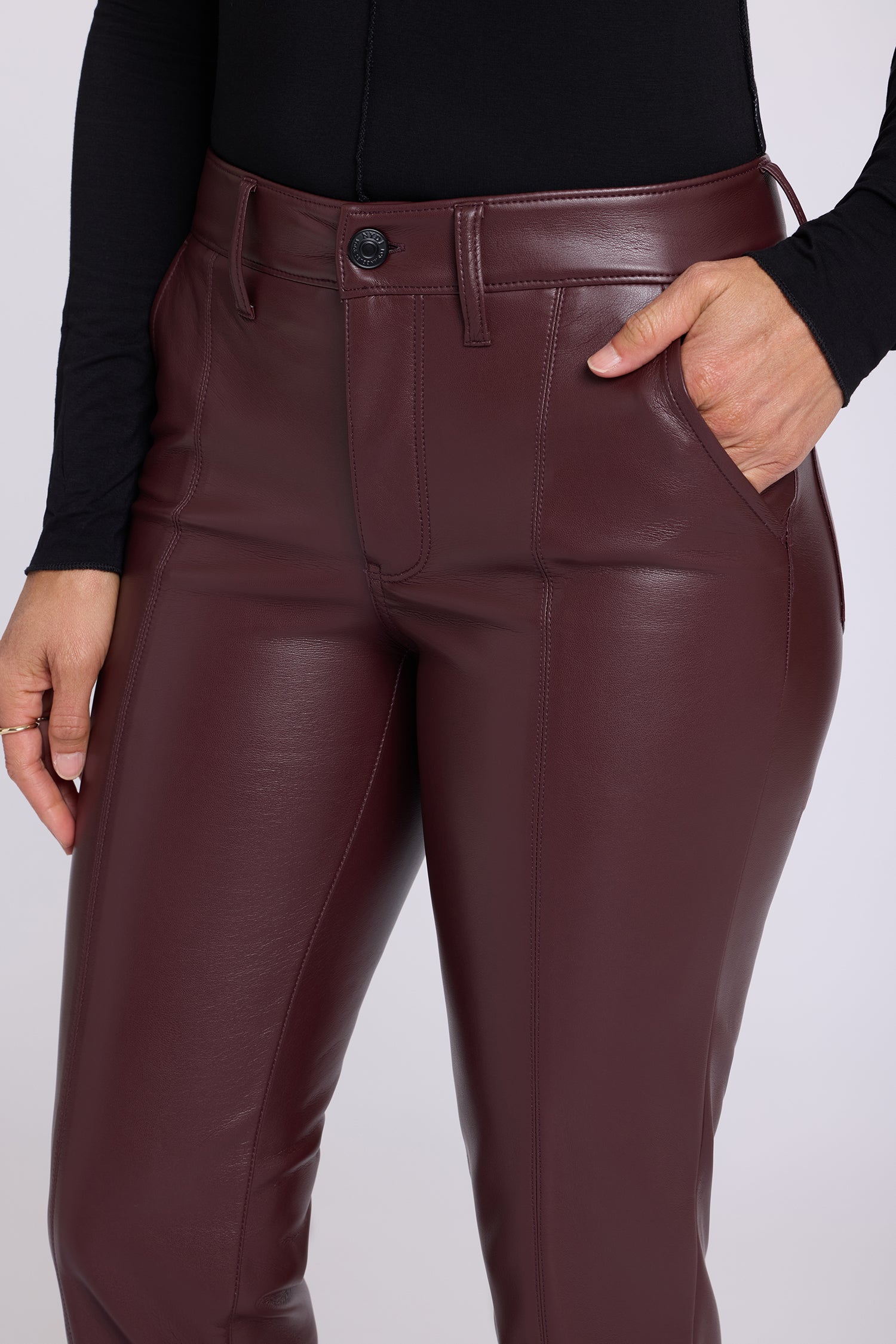 NYDJ Vegan Leather Marilyn Straight Pants With Band Hems In Petite Sculpt-Her™ Collection - Bitter Chocolate