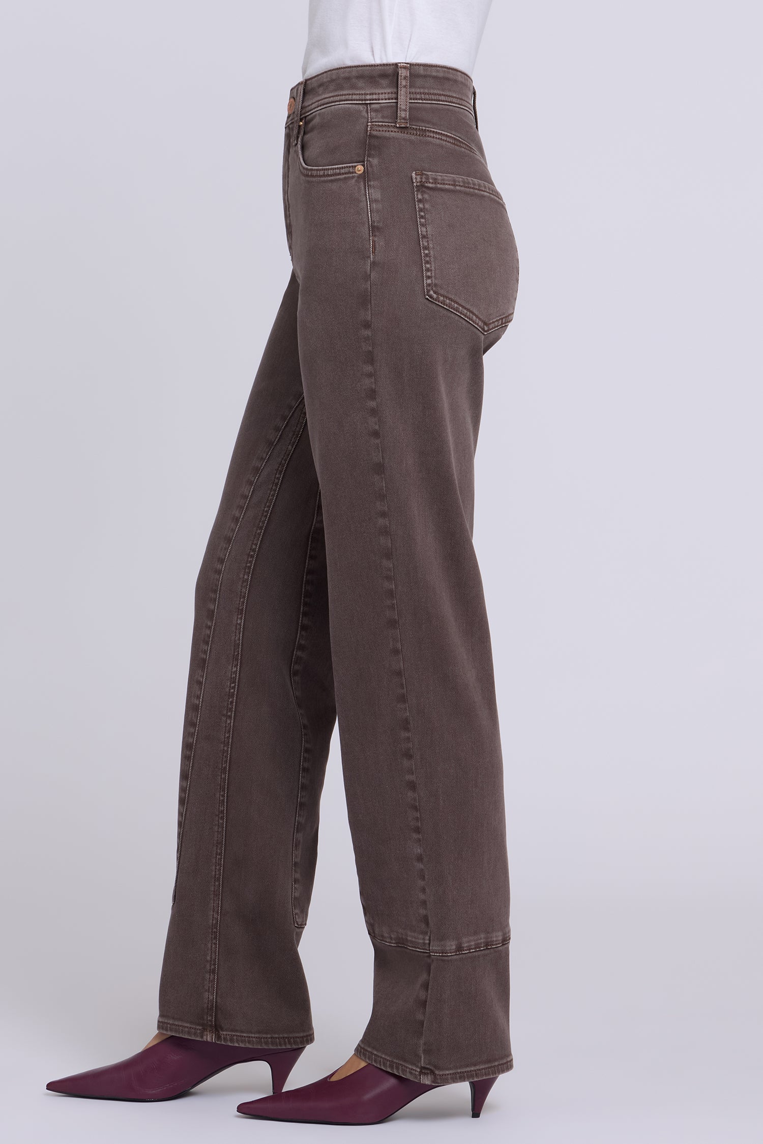 NYDJ Brooke Loose Straight Jeans In Petite With Paneled Seam Detail - Retro Espresso