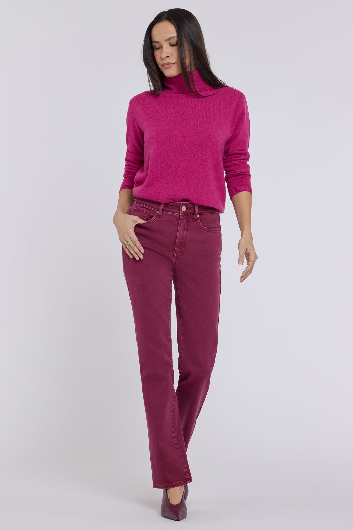 NYDJ Marilyn Straight Jeans In Petite With High Rise And 29" Inseam - Retro True Burgundy