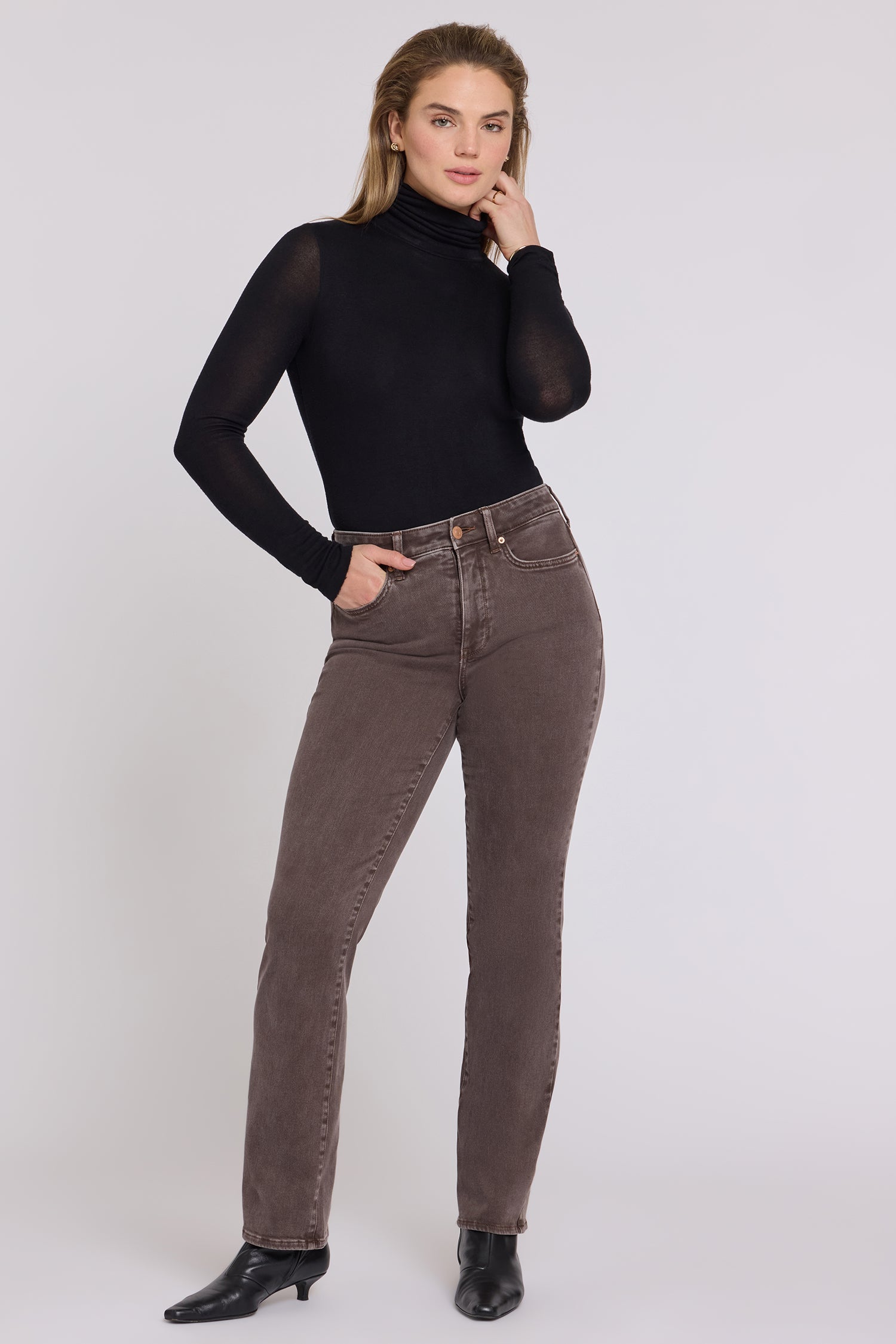 NYDJ Marilyn Straight Jeans In Petite With High Rise And 29" Inseam - Retro Espresso