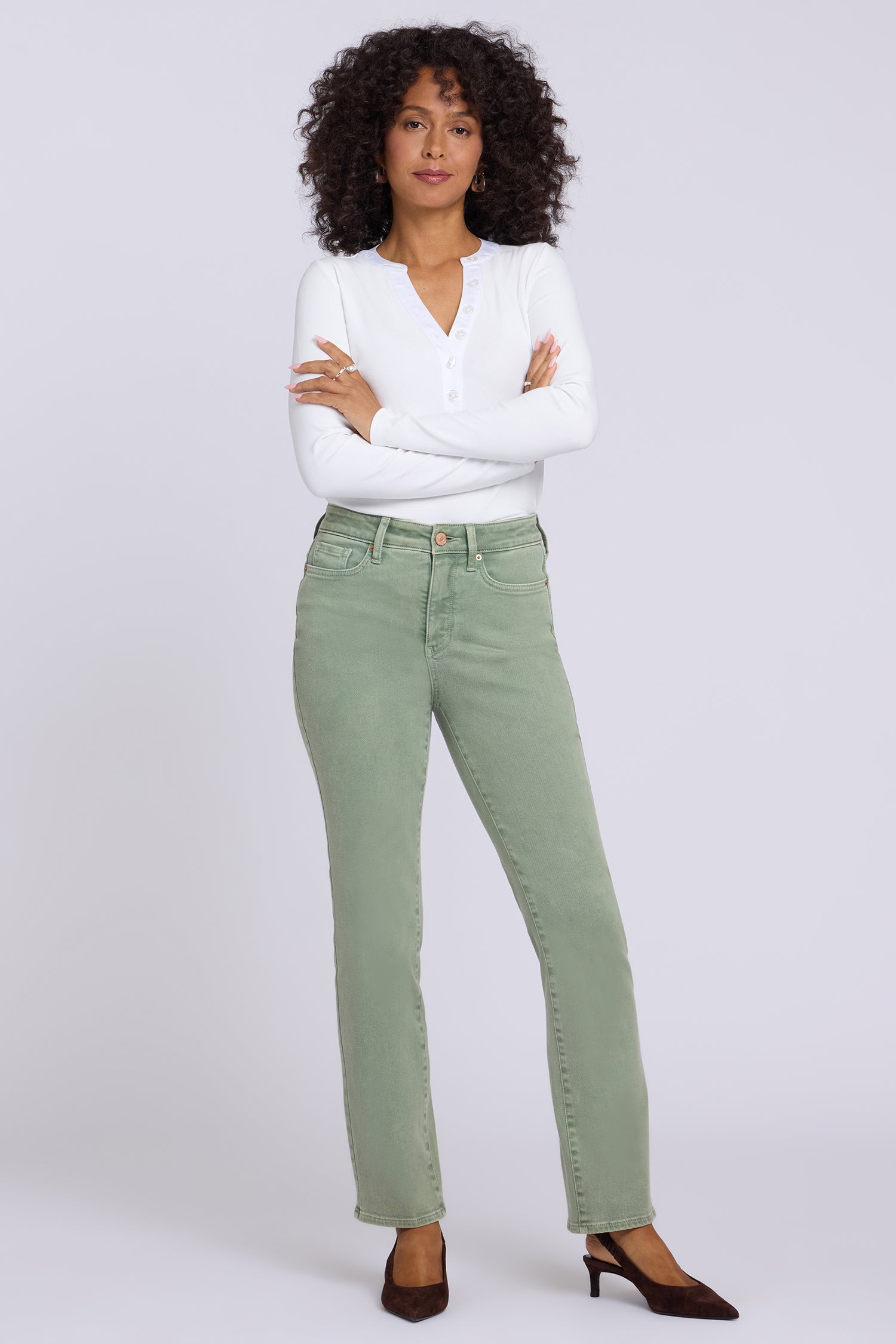 NYDJ Marilyn Straight Jeans In Petite With High Rise And 29" Inseam - Retro Artichoke