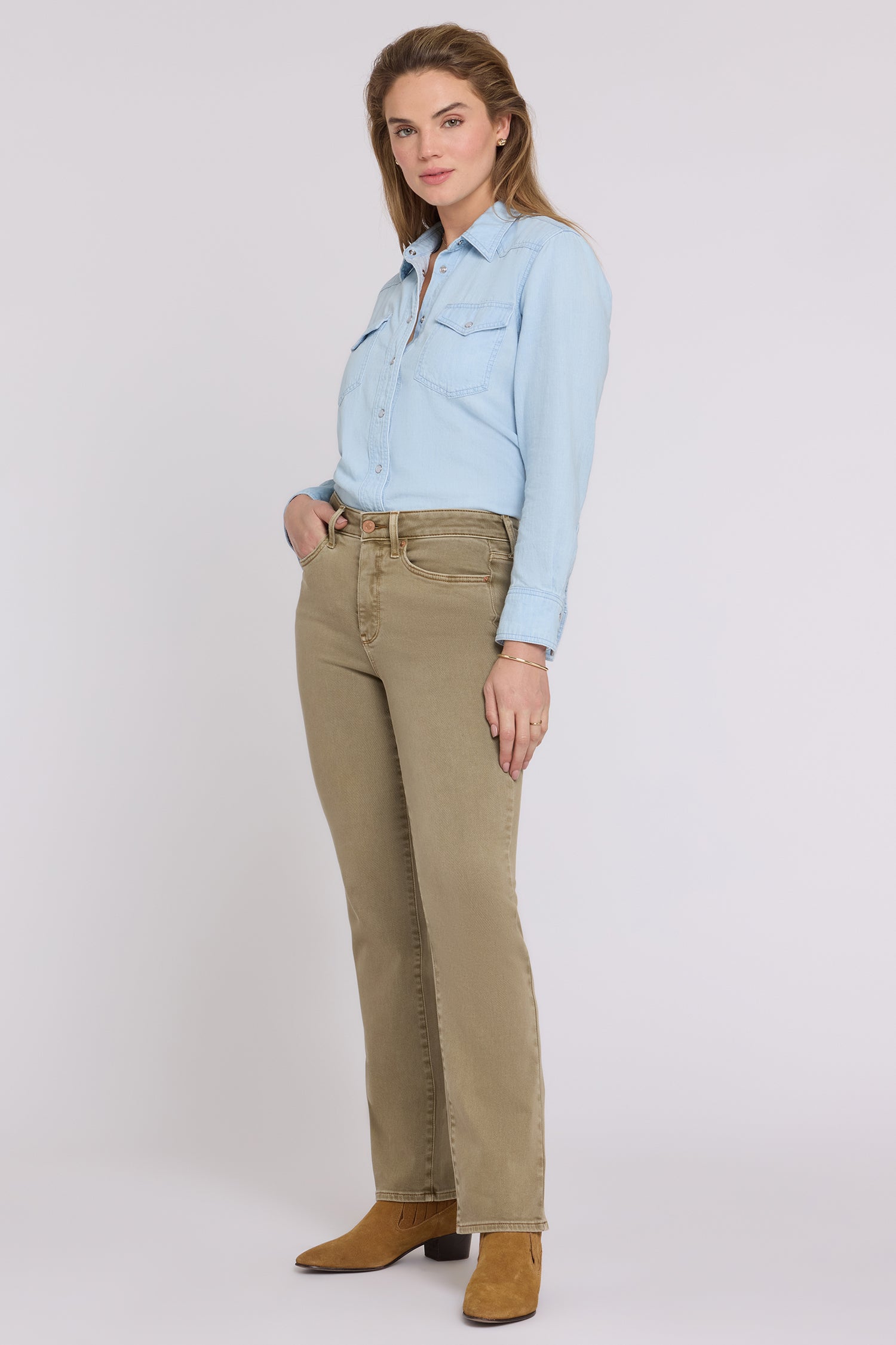 NYDJ Marilyn Straight Jeans In Petite With High Rise And 29" Inseam - Retro Travertine