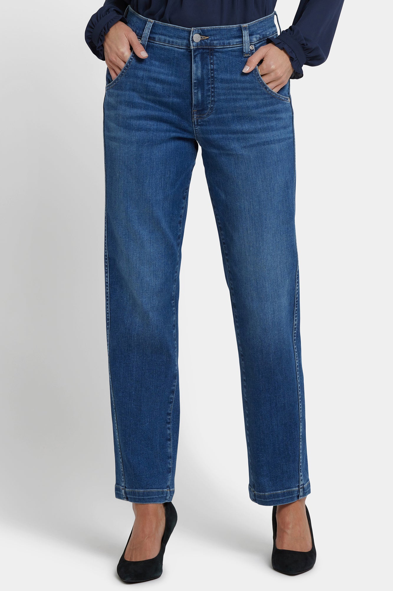 NYDJ Brooke Loose Straight Jeans In Petite With Super High Rise - Opera Blue
