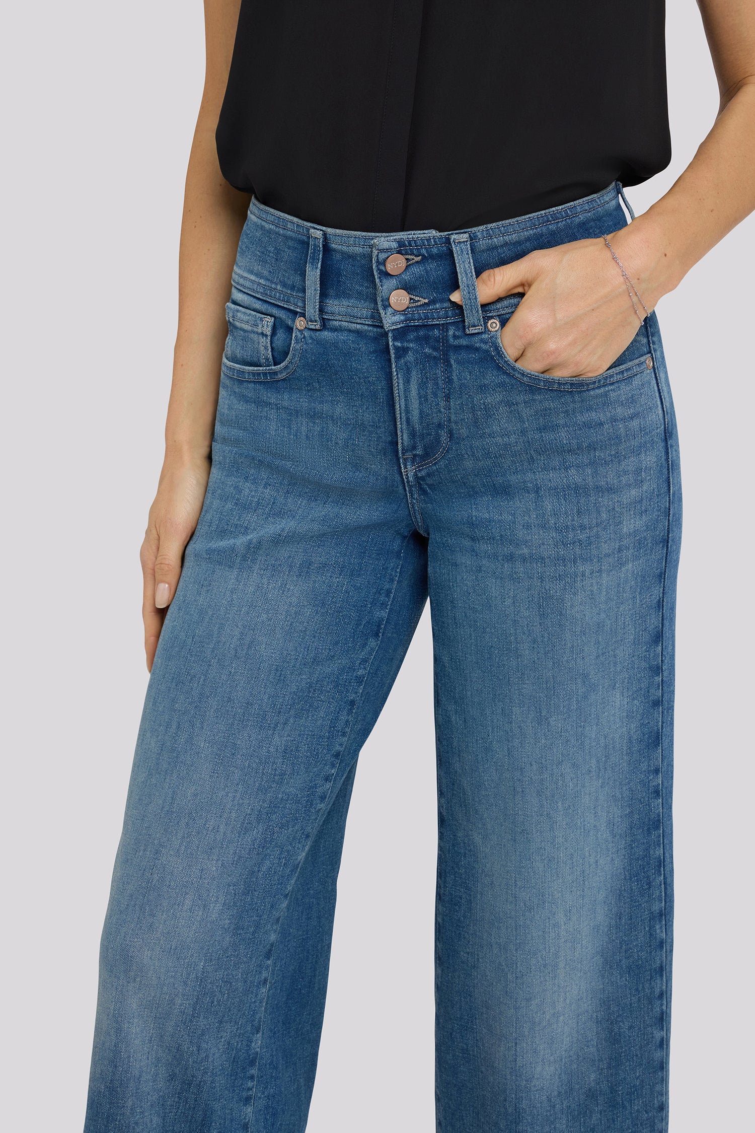 NYDJ Teresa Wide Leg Jeans In Petite In Re-New™ Denim With Double-Button Waistband And 4