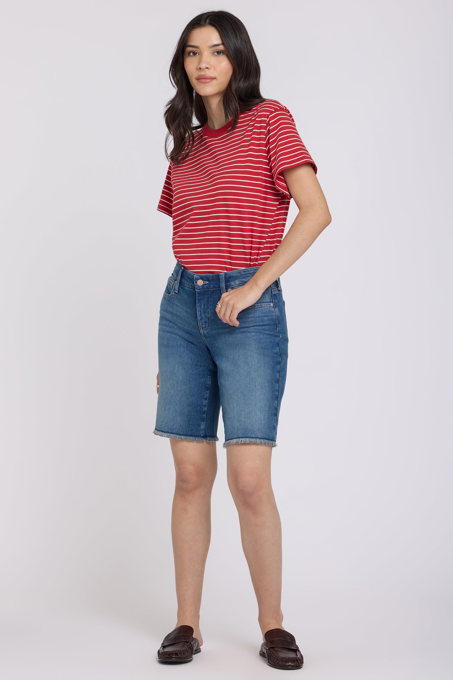 NYDJ Boyfriend Denim Shorts In Petite In Re-New™ Denim With Frayed Hems - Breezy Palms