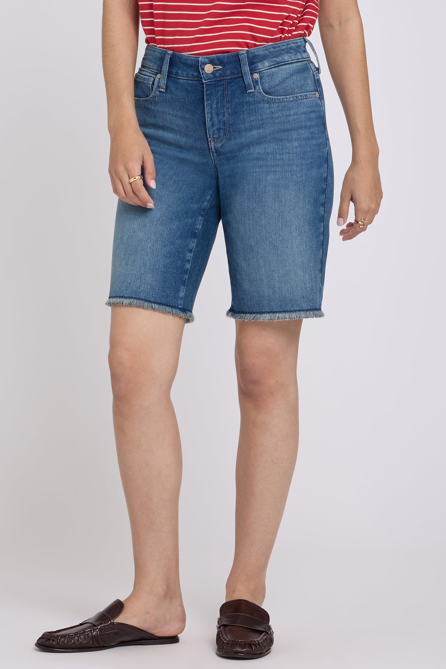 NYDJ Boyfriend Denim Shorts In Petite In Re-New™ Denim With Frayed Hems - Breezy Palms