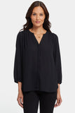 NYDJ Pintuck Blouse In Petite  - Black