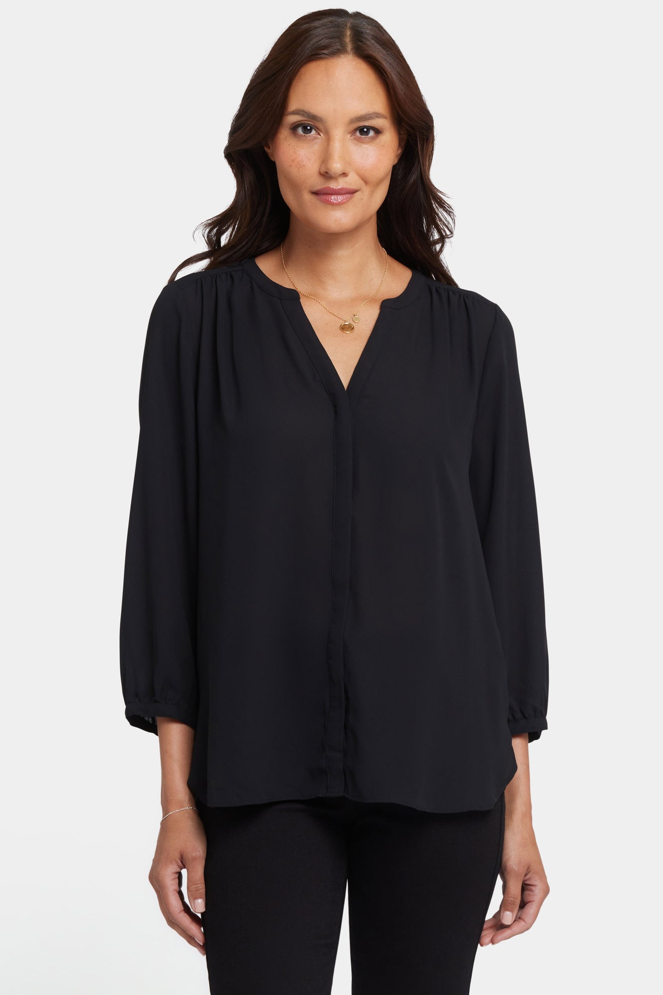 Pintuck Blouse In Petite - Black Solids | NYDJ