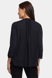 NYDJ Pintuck Blouse In Petite  - Black