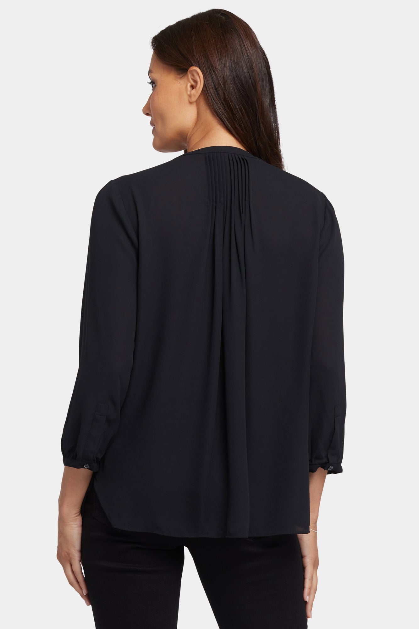 NYDJ Pintuck Blouse In Petite  - Black