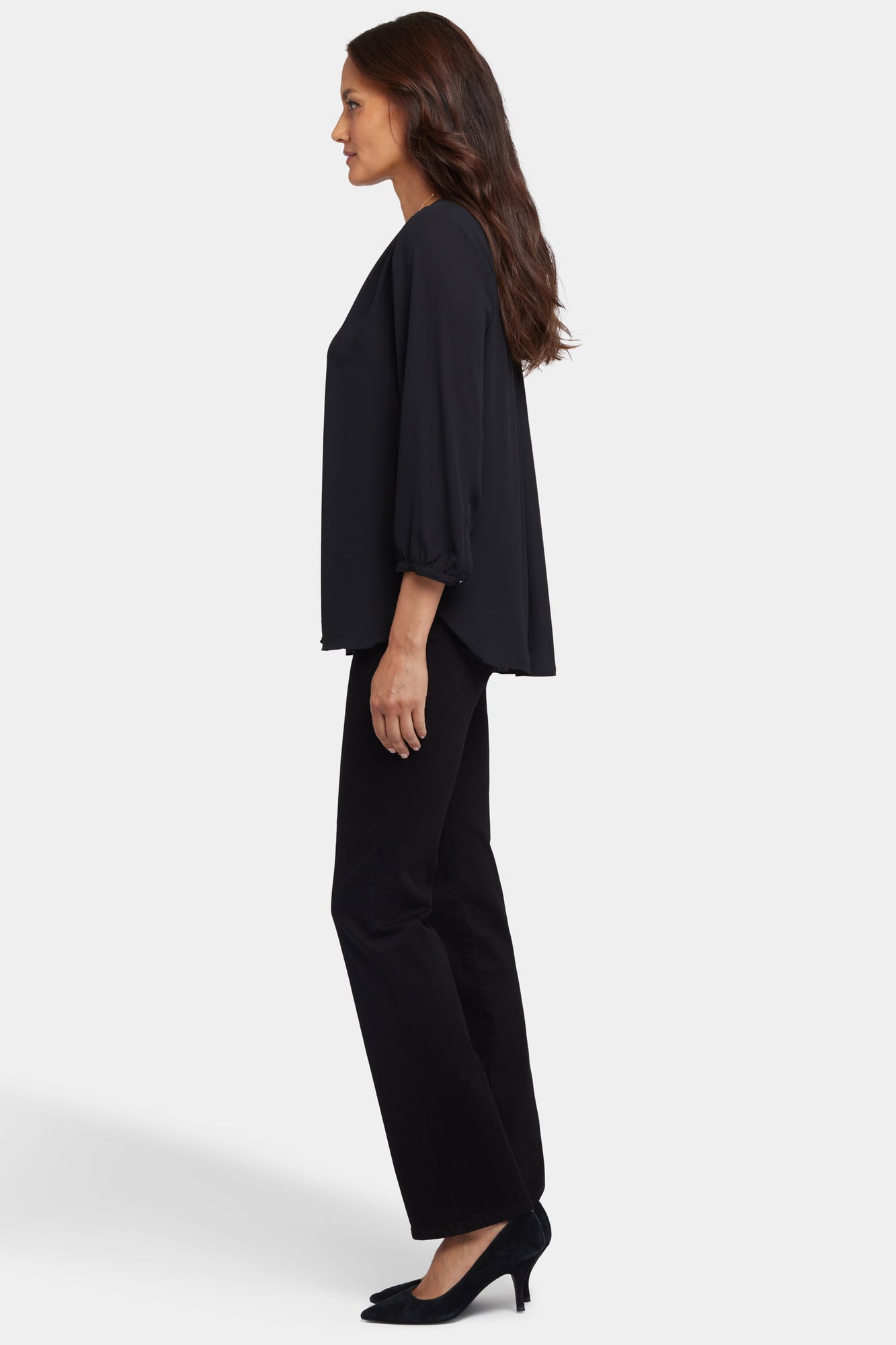 NYDJ Pintuck Blouse In Petite  - Black