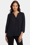 NYDJ Pintuck Blouse In Petite  - Black