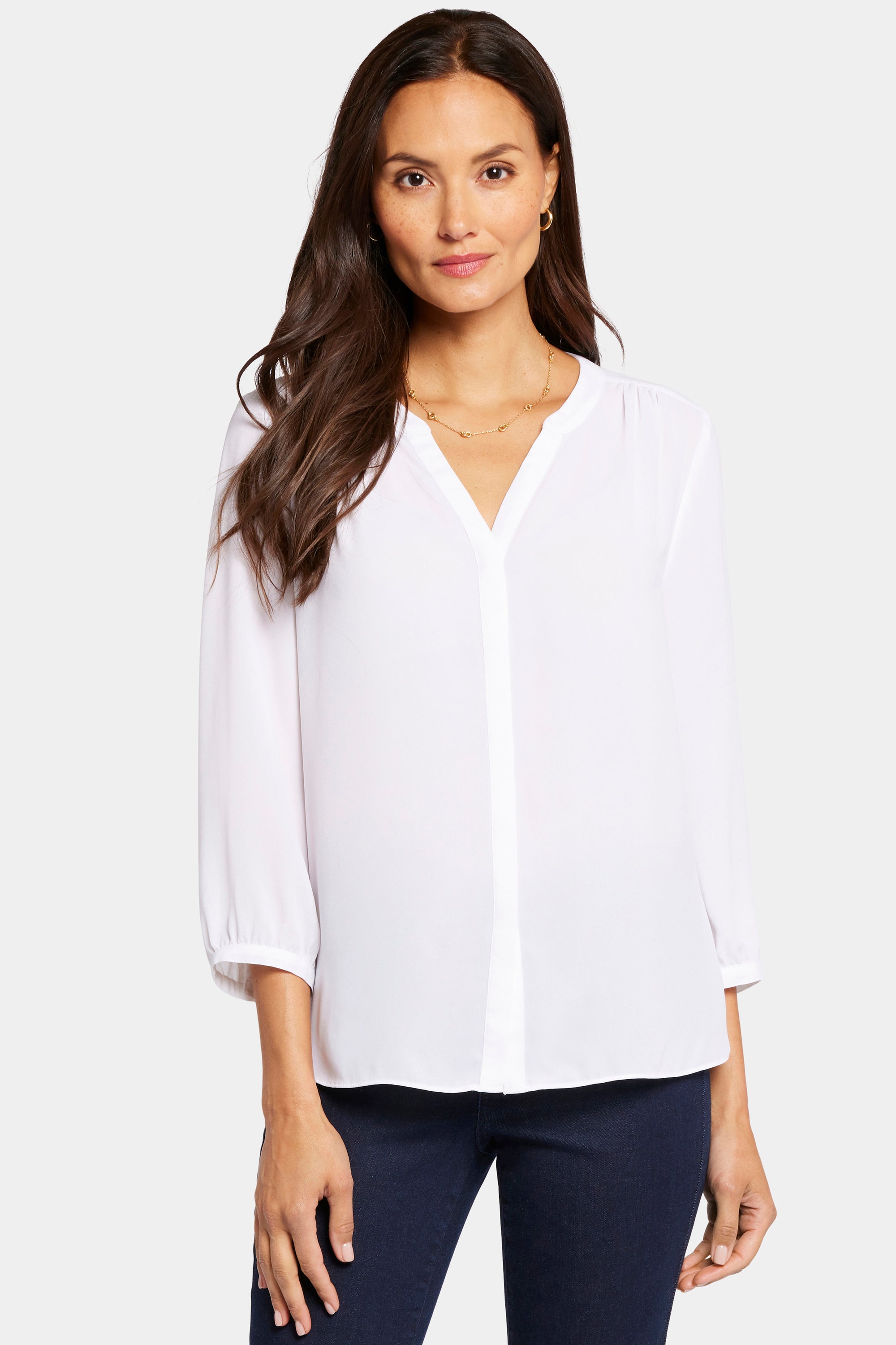 NYDJ Pintuck Blouse In Petite  - Optic White
