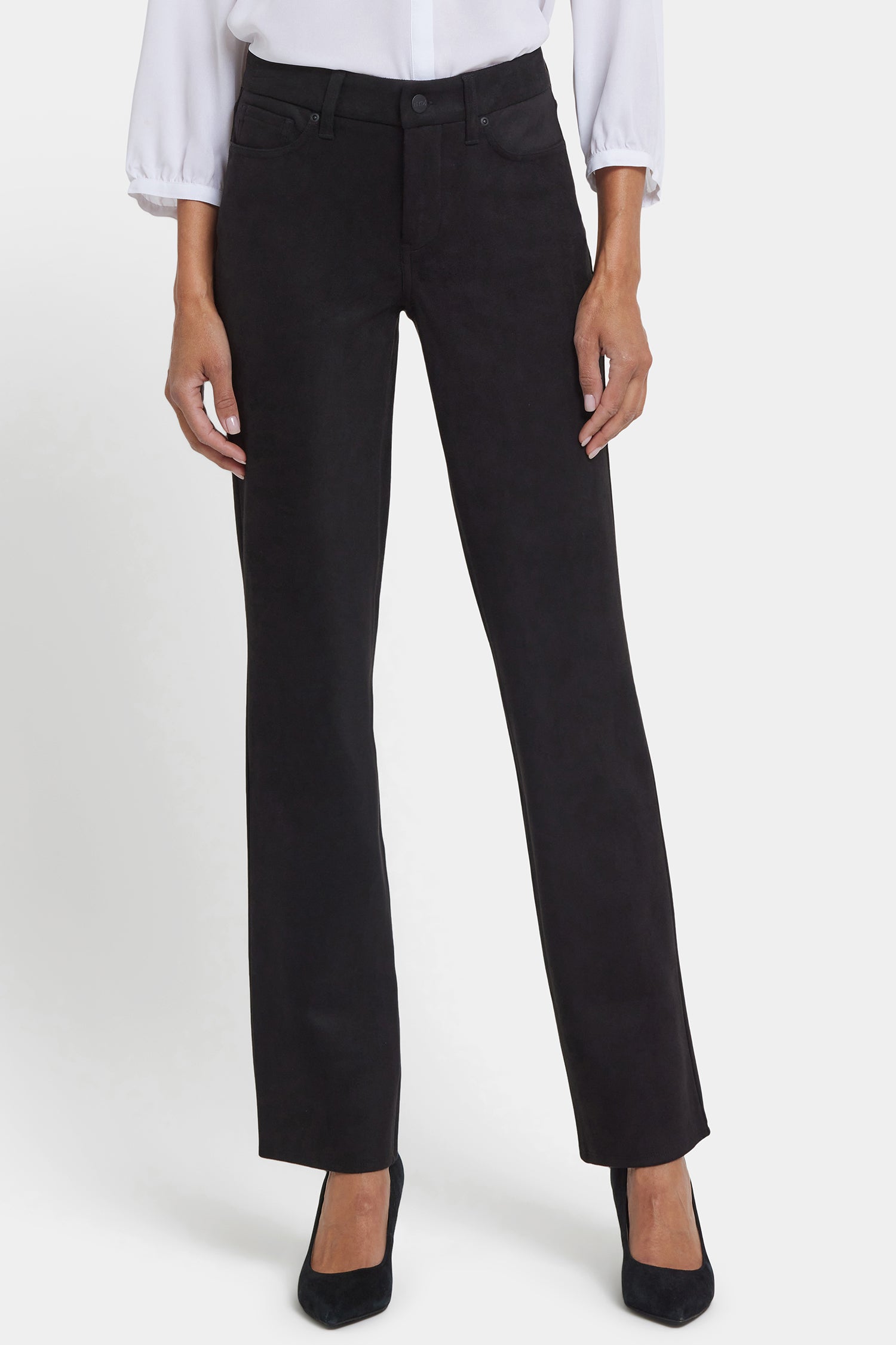 NYDJ Marilyn Straight Pants In Petite In Stretch Faux Suede - Black