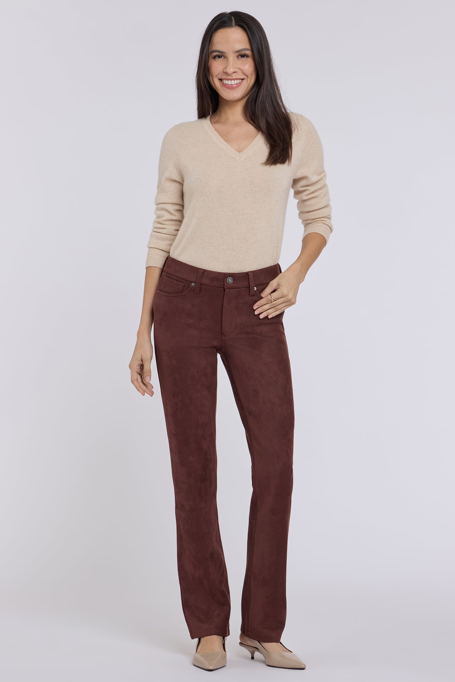 NYDJ Faux Suede Marilyn Straight Pants In Petite Sculpt-Her™ Collection - Chocolate Fondant