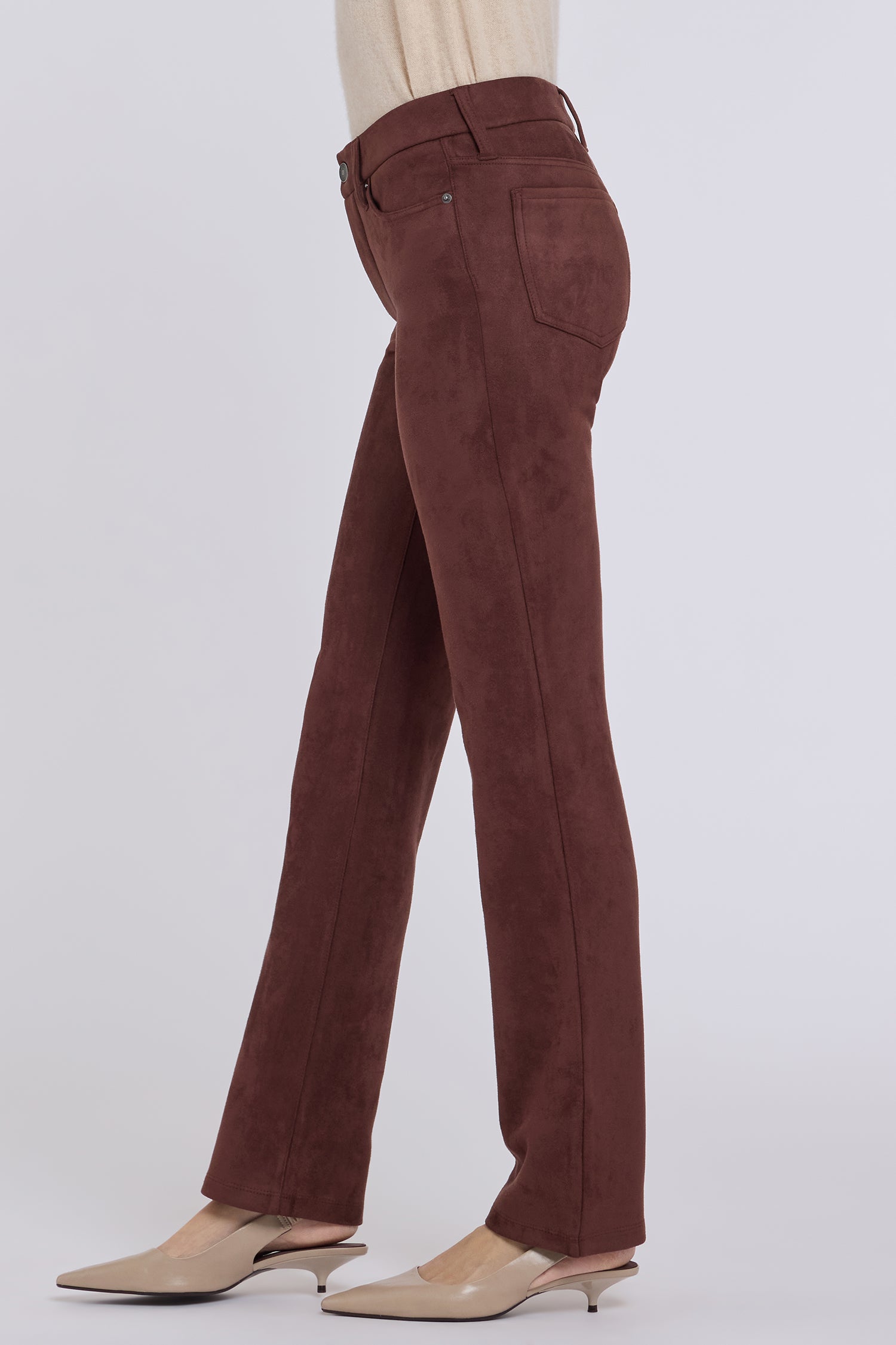 NYDJ Faux Suede Marilyn Straight Pants In Petite Sculpt-Her™ Collection - Chocolate Fondant