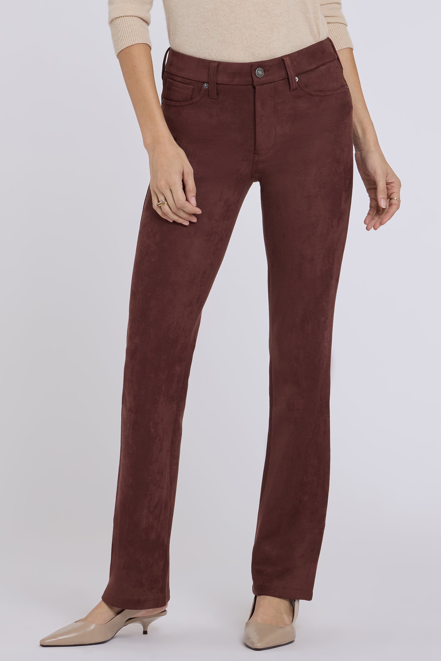 NYDJ Faux Suede Marilyn Straight Pants In Petite Sculpt-Her™ Collection - Chocolate Fondant