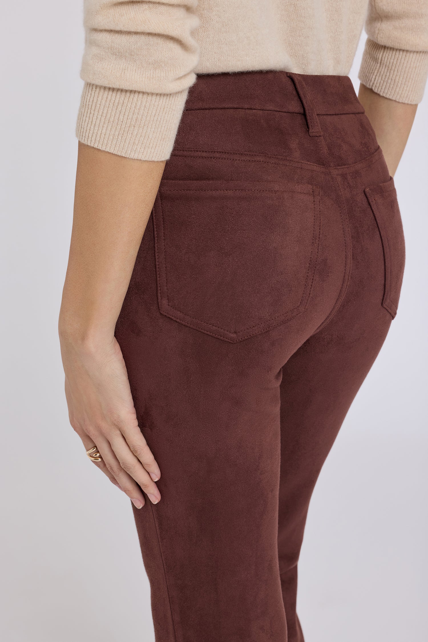 NYDJ Faux Suede Marilyn Straight Pants In Petite Sculpt-Her™ Collection - Chocolate Fondant