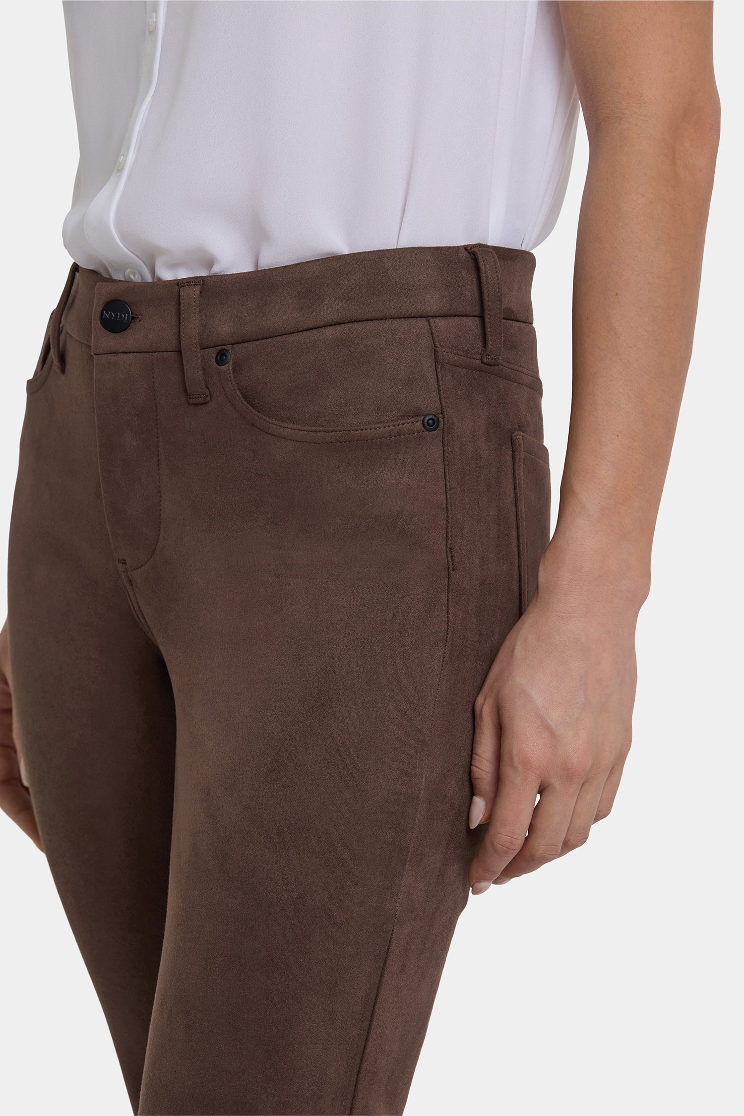 NYDJ Marilyn Straight Pants In Petite In Stretch Faux Suede - Coffee Bean