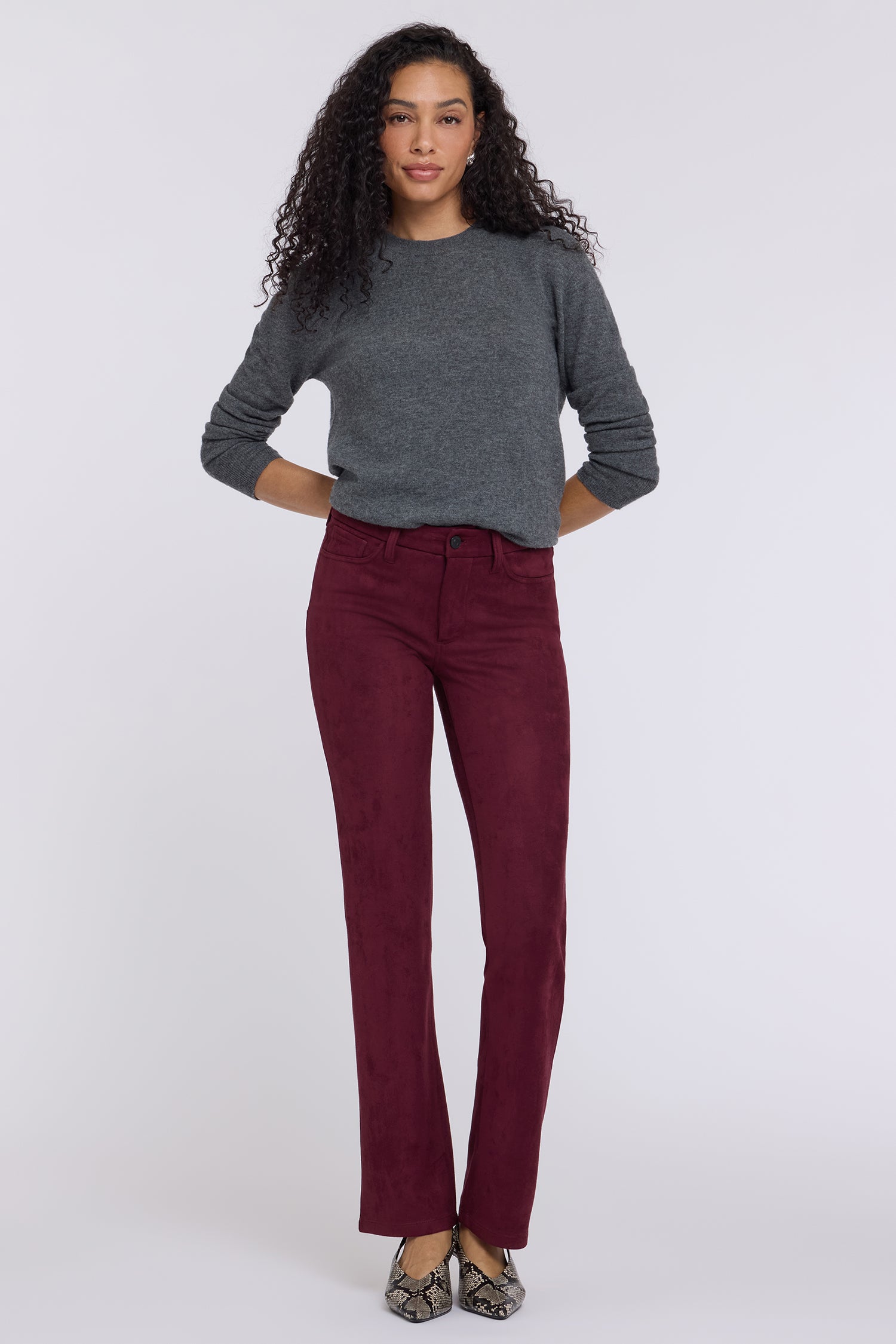 NYDJ Faux Suede Marilyn Straight Pants In Petite Sculpt-Her™ Collection - True Burgundy