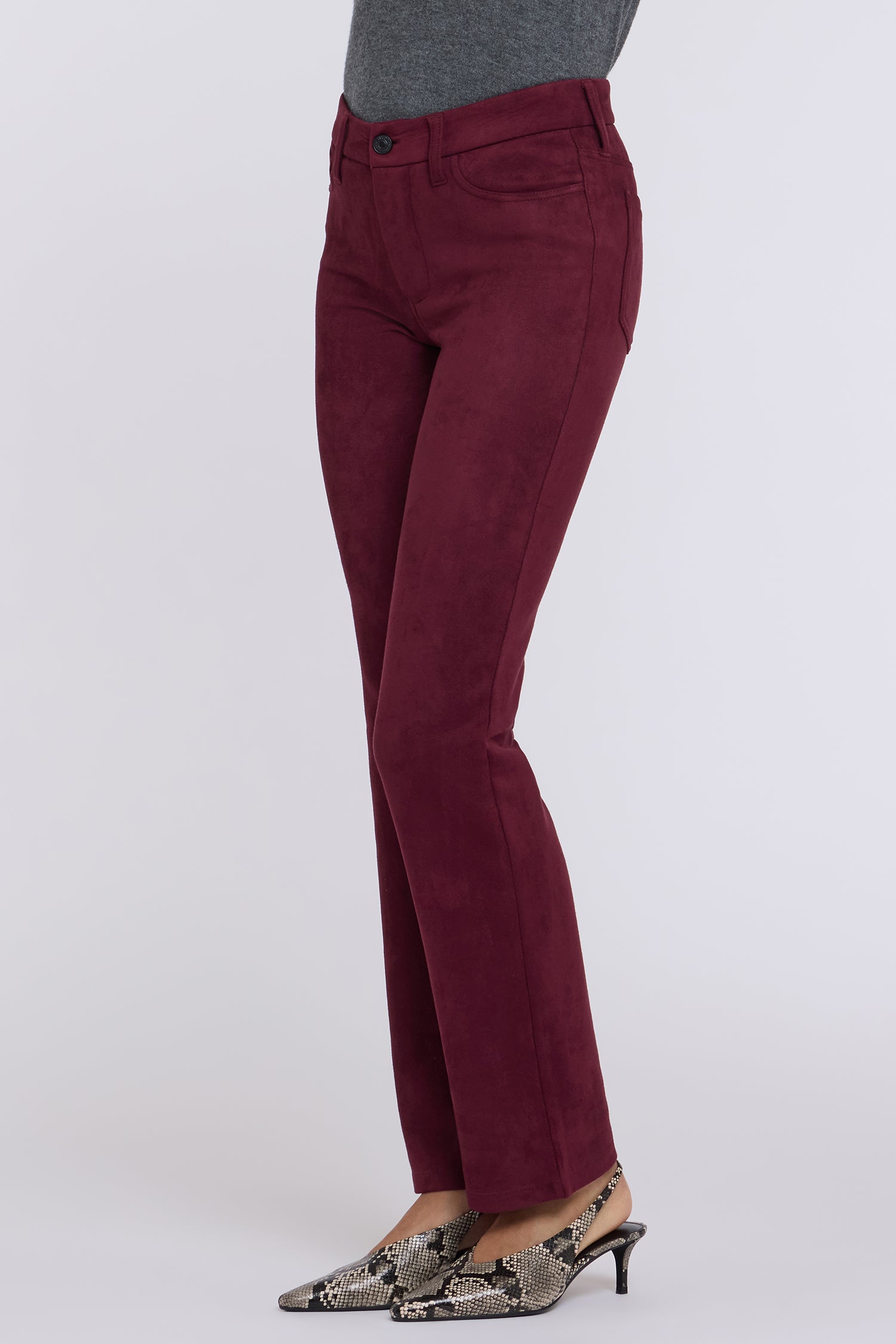 NYDJ Faux Suede Marilyn Straight Pants In Petite Sculpt-Her™ Collection - True Burgundy