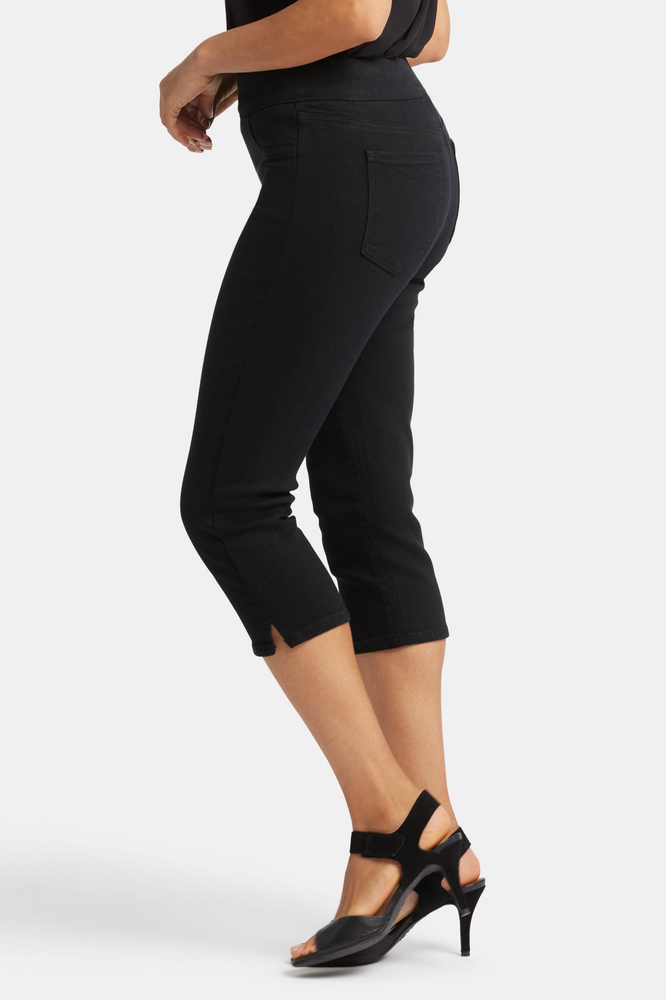 NYDJ Dakota Crop Pull-On Jeans In Petite  In Soft-Contour Denim™ With Side Slits - Overdye Black