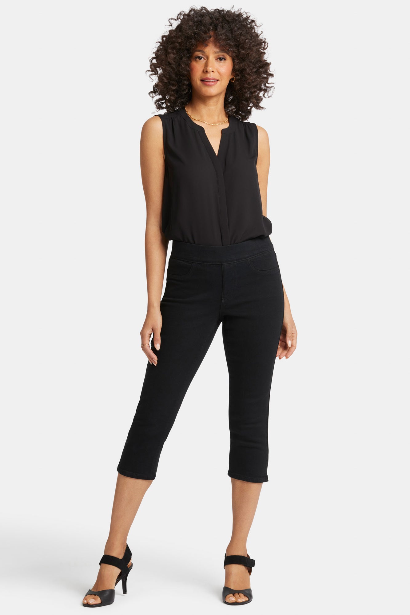NYDJ Dakota Crop Pull-On Jeans In Petite  In Soft-Contour Denim™ With Side Slits - Overdye Black