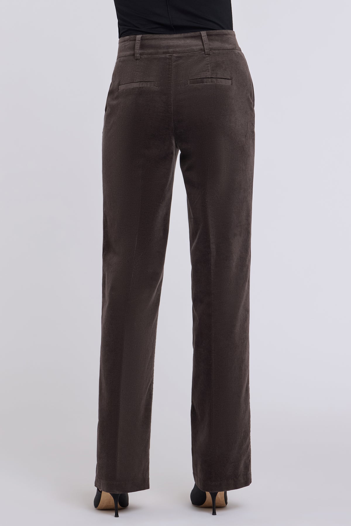 NYDJ Straight Trouser Pants In Petite In Velveteen With High Rise And Satin Piping - Falcon