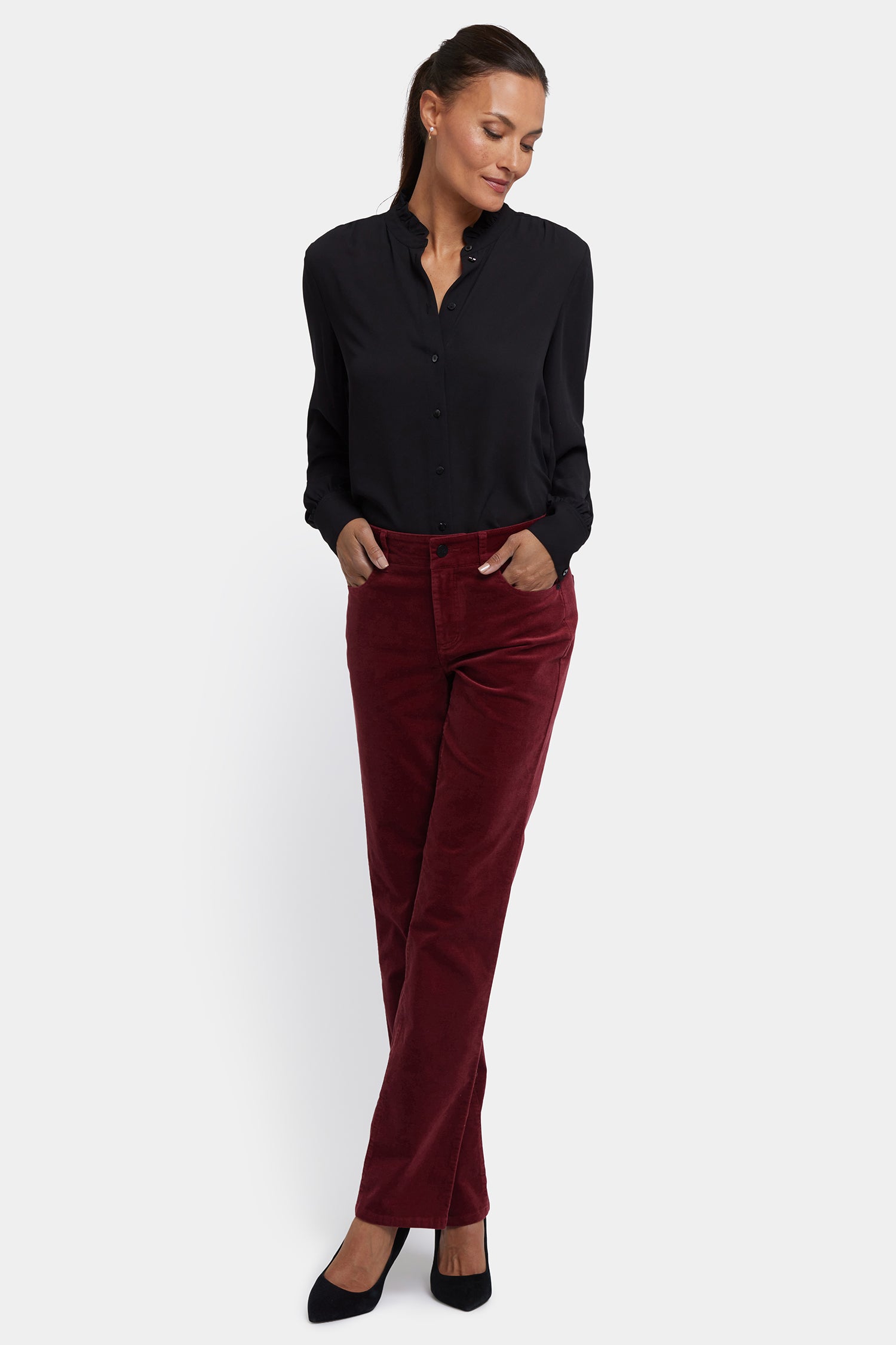 NYDJ Marilyn Straight Pants In Petite In Velveteen - Wild Currant