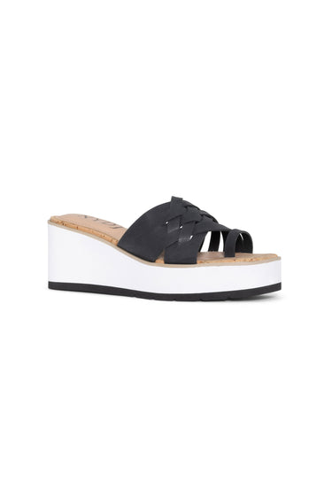 NYDJ Reesie Wedge Sandals In Leather - Black