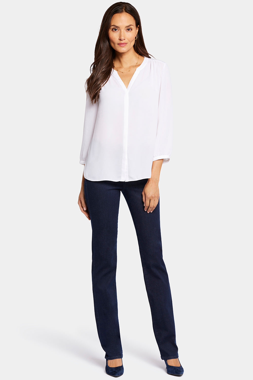 NYDJ Pintuck Blouse  - Optic White