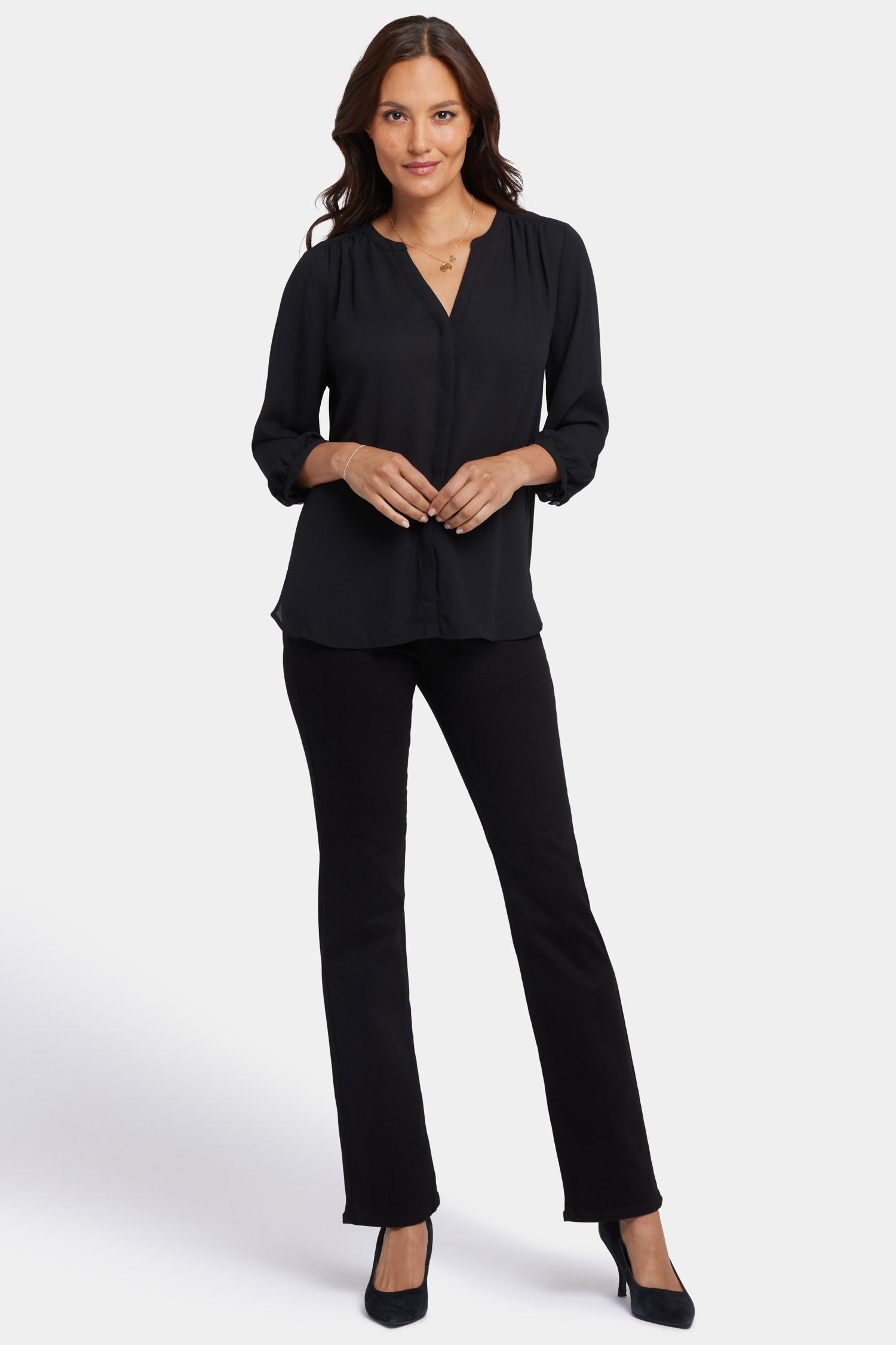 Pintuck Blouse - Black Solid Colors | NYDJ