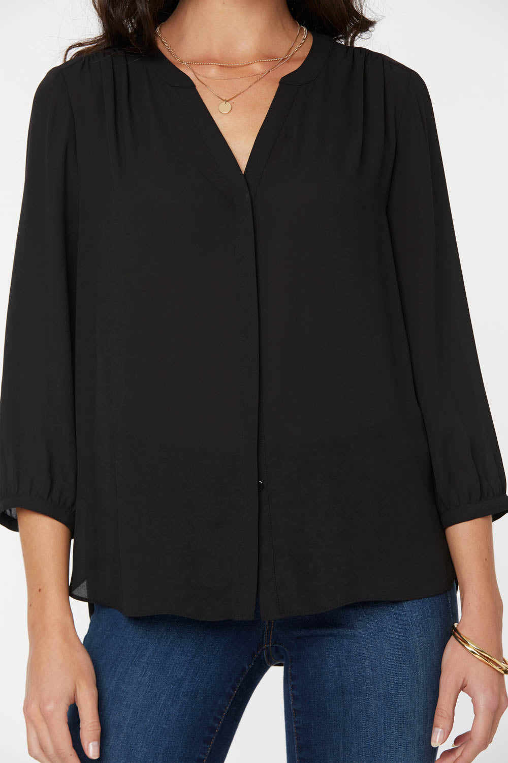 NYDJ Pintuck Blouse  - Black