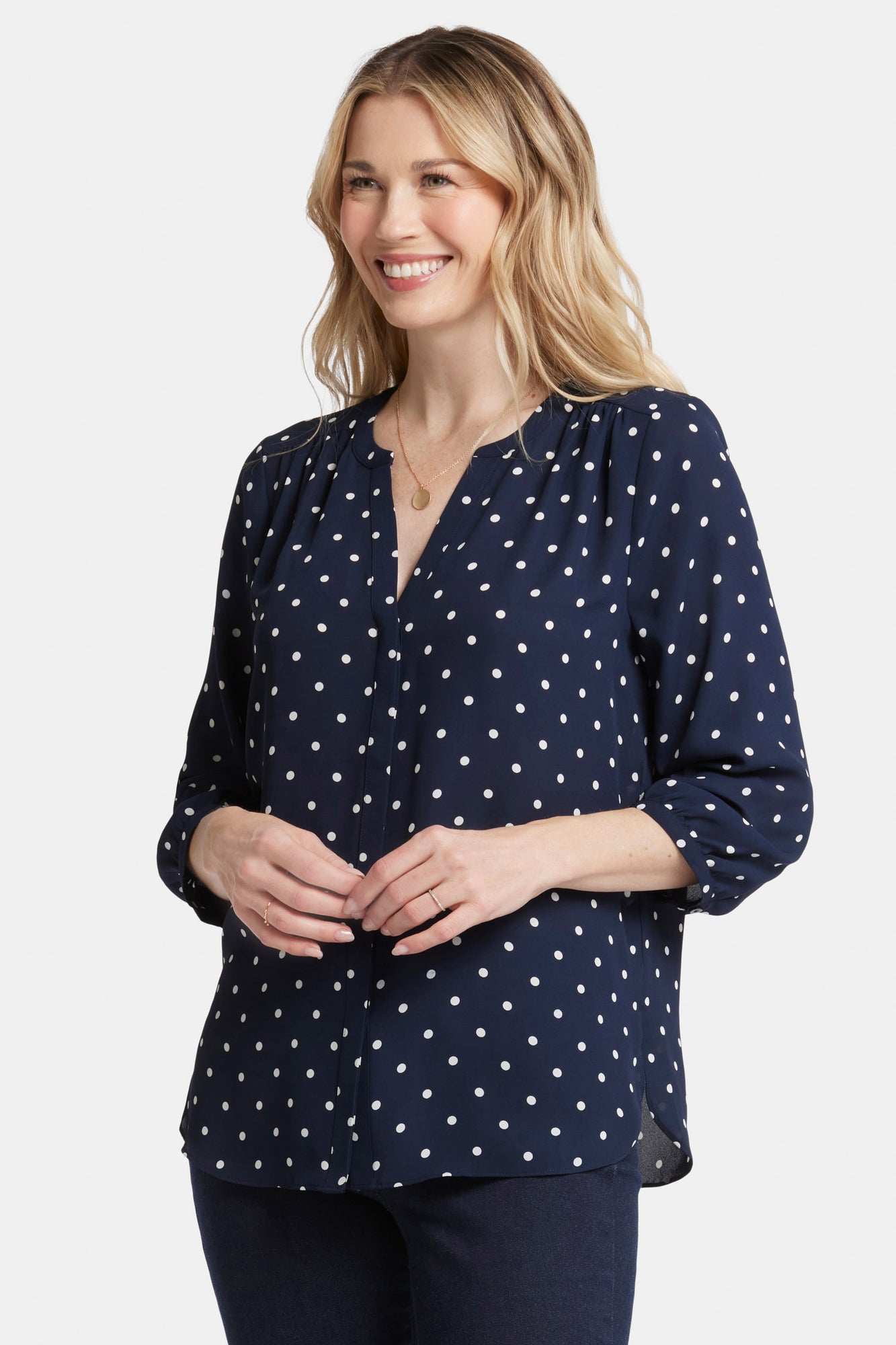 NYDJ Pintuck Blouse  - Indigo Dot