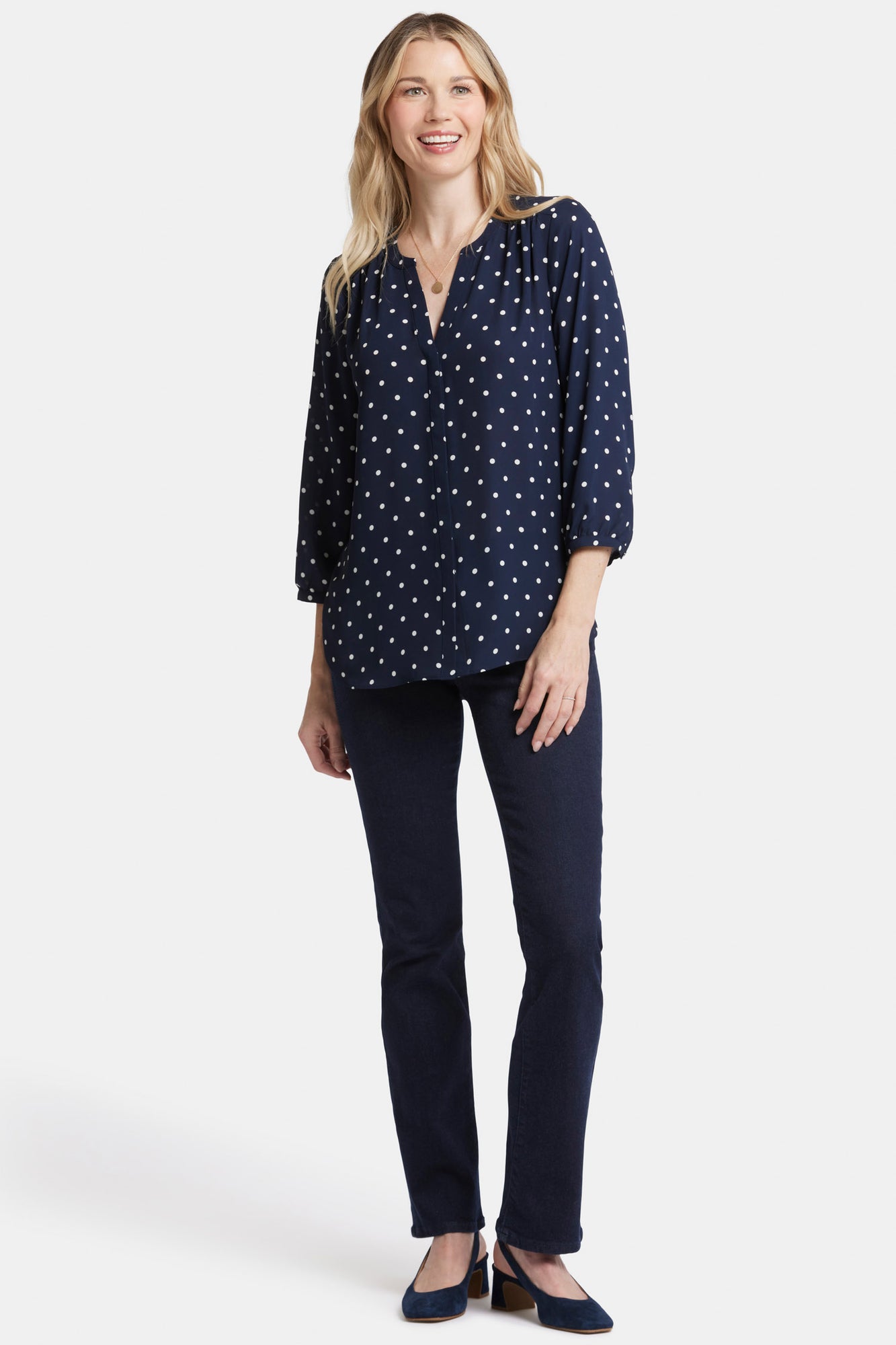 NYDJ Pintuck Blouse  - Indigo Dot