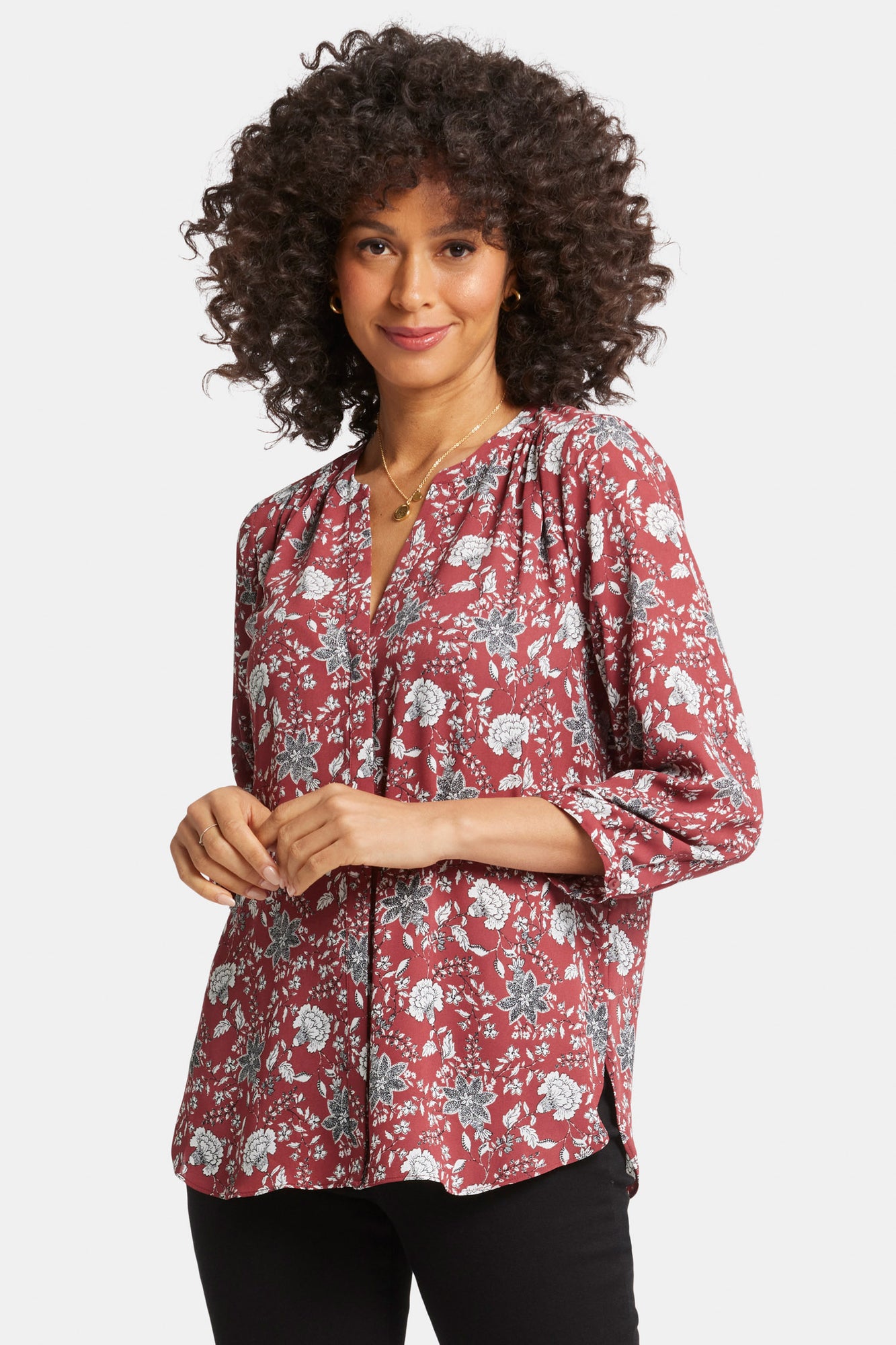 NYDJ Pintuck Blouse  - Wine Ridge