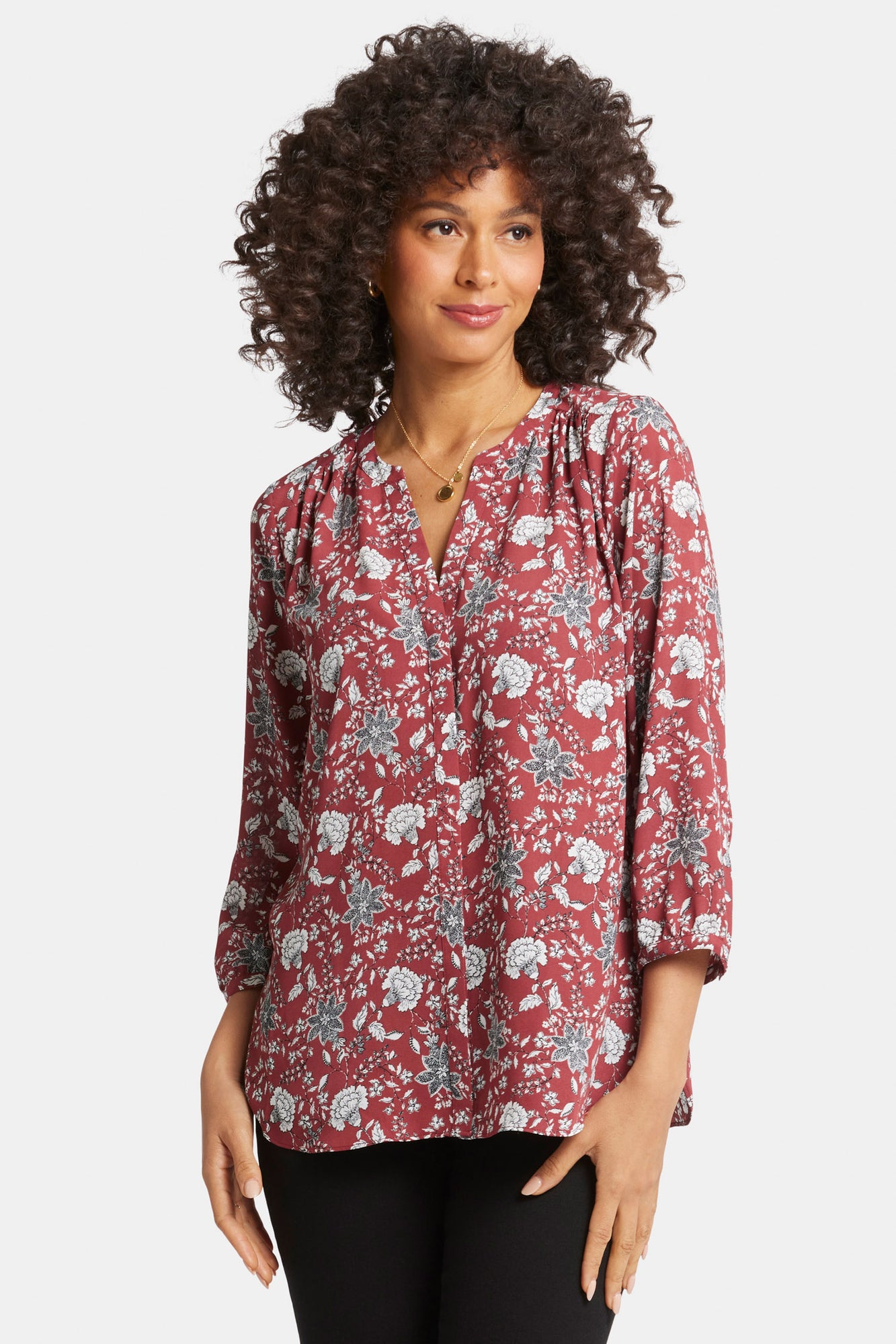 NYDJ Pintuck Blouse  - Wine Ridge