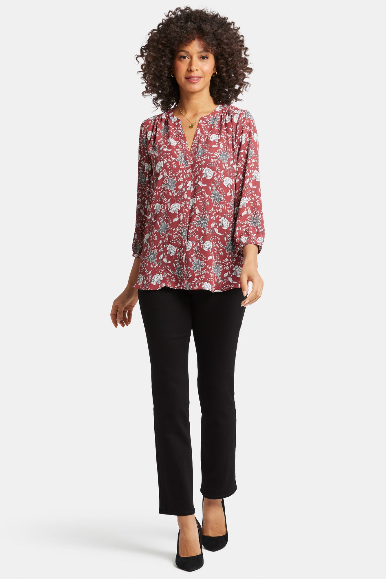 NYDJ Pintuck Blouse  - Wine Ridge