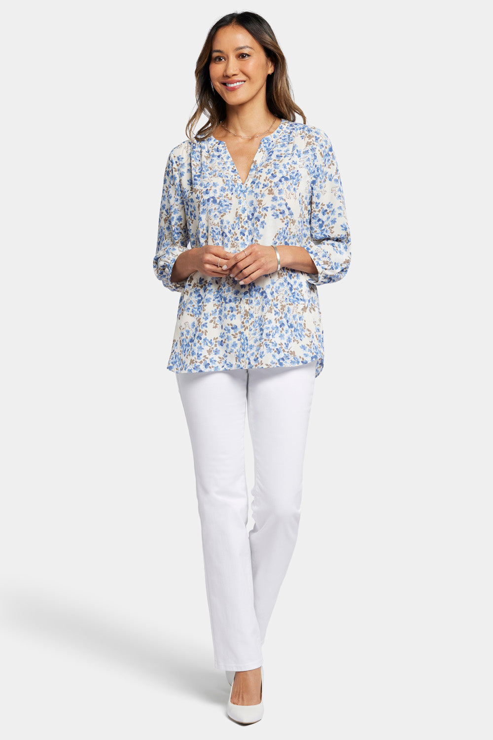 NYDJ Women's Split Neck Blouse, Blissful Sky Tranquility, XX-Small :  : Clothing, Shoes & Accessories