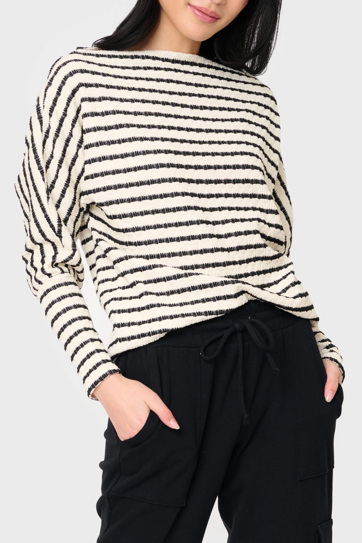 NYDJ Slouchy Open Neck Striped Knit Top by Gibsonlook  - Slouchy Open Neck Striped Knit Top by Gibsonlook