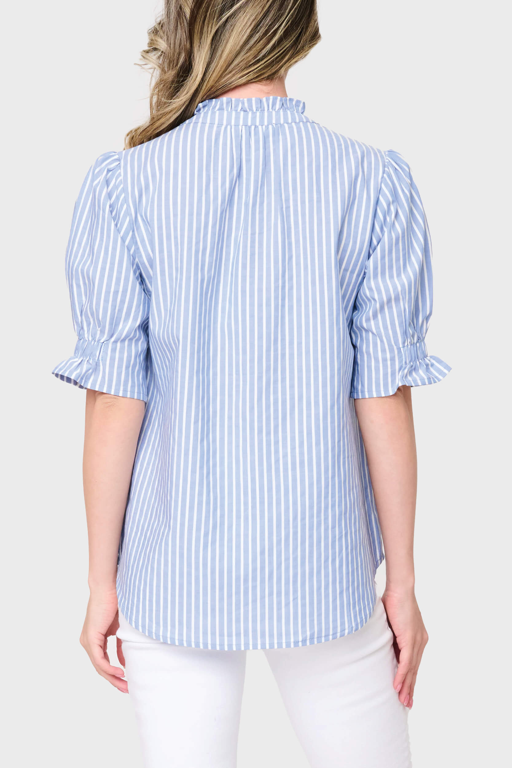 NYDJ Dianthus Henley Puff Sleeve Stripe Blouse by Gibsonlook  - Dianthus Henley Puff Sleeve Stripe Blouse by Gibsonlook